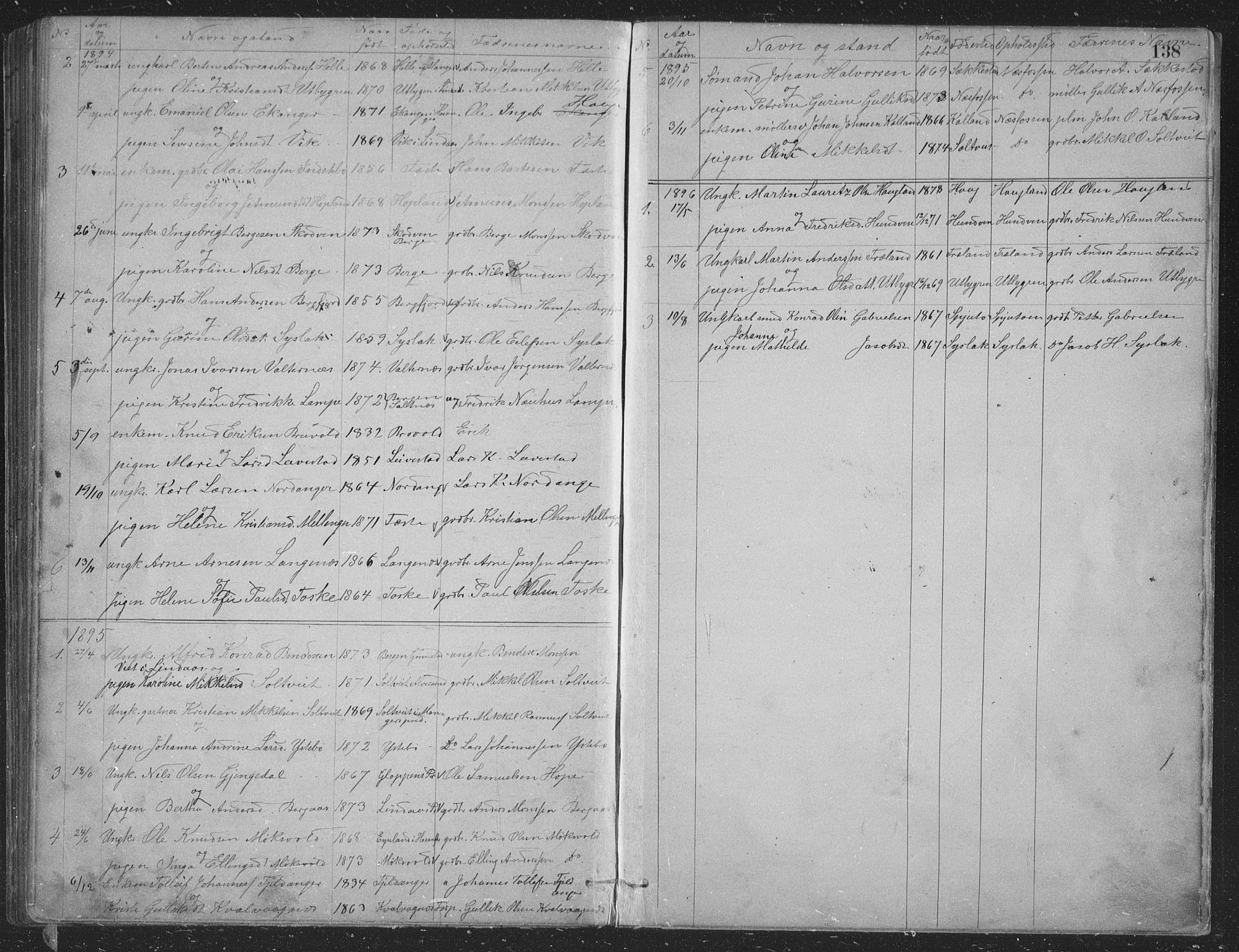 Alversund Sokneprestembete, SAB/A-73901/H/Ha/Hab: Parish register (copy) no. B 3, 1881-1896, p. 138