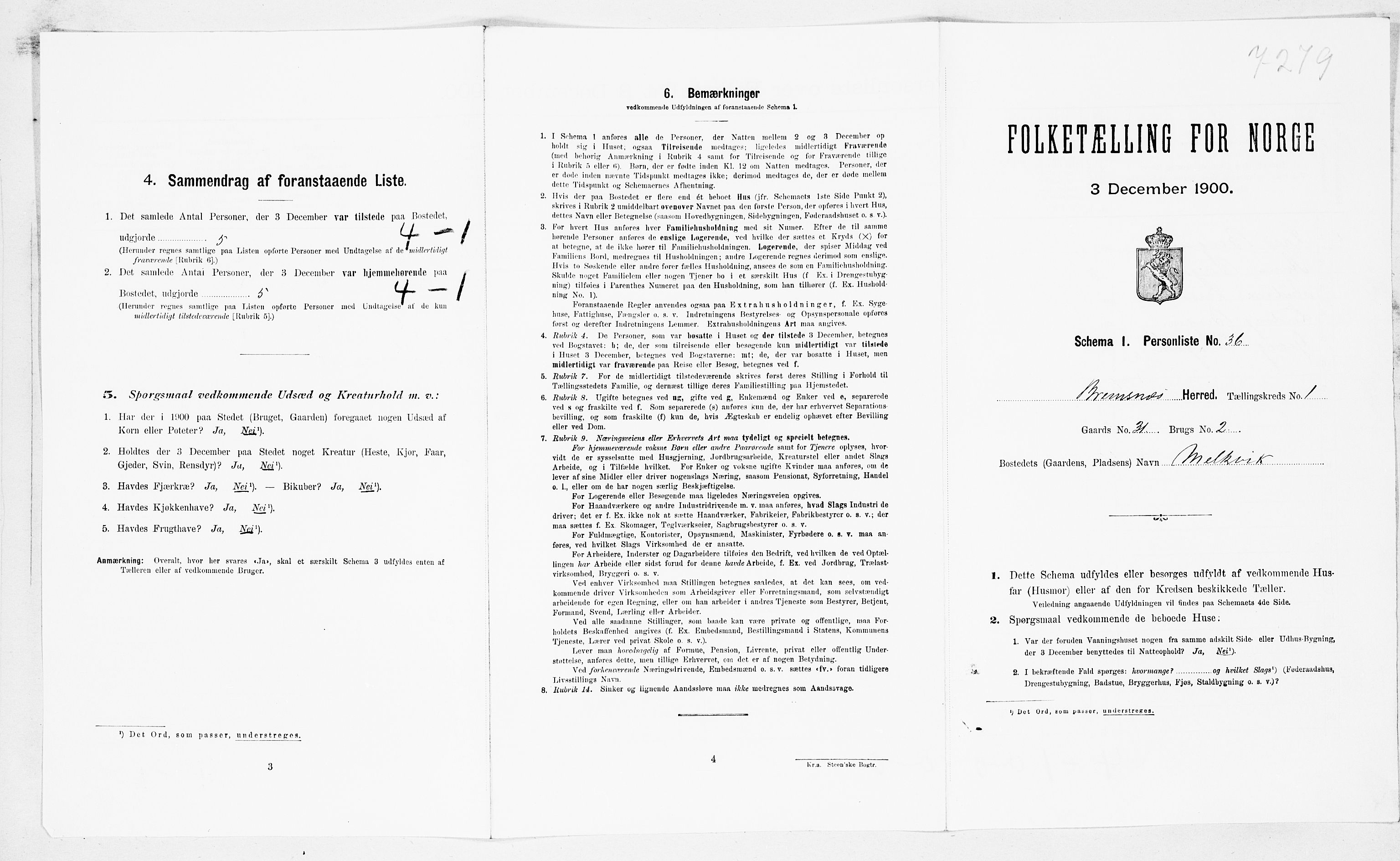 SAT, 1900 census for Bremsnes, 1900, p. 138