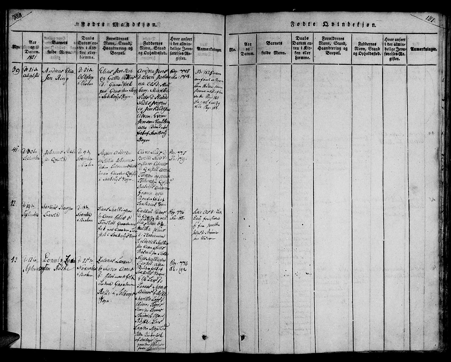 Ministerialprotokoller, klokkerbøker og fødselsregistre - Nord-Trøndelag, SAT/A-1458/730/L0275: Parish register (official) no. 730A04, 1816-1822, p. 180-181