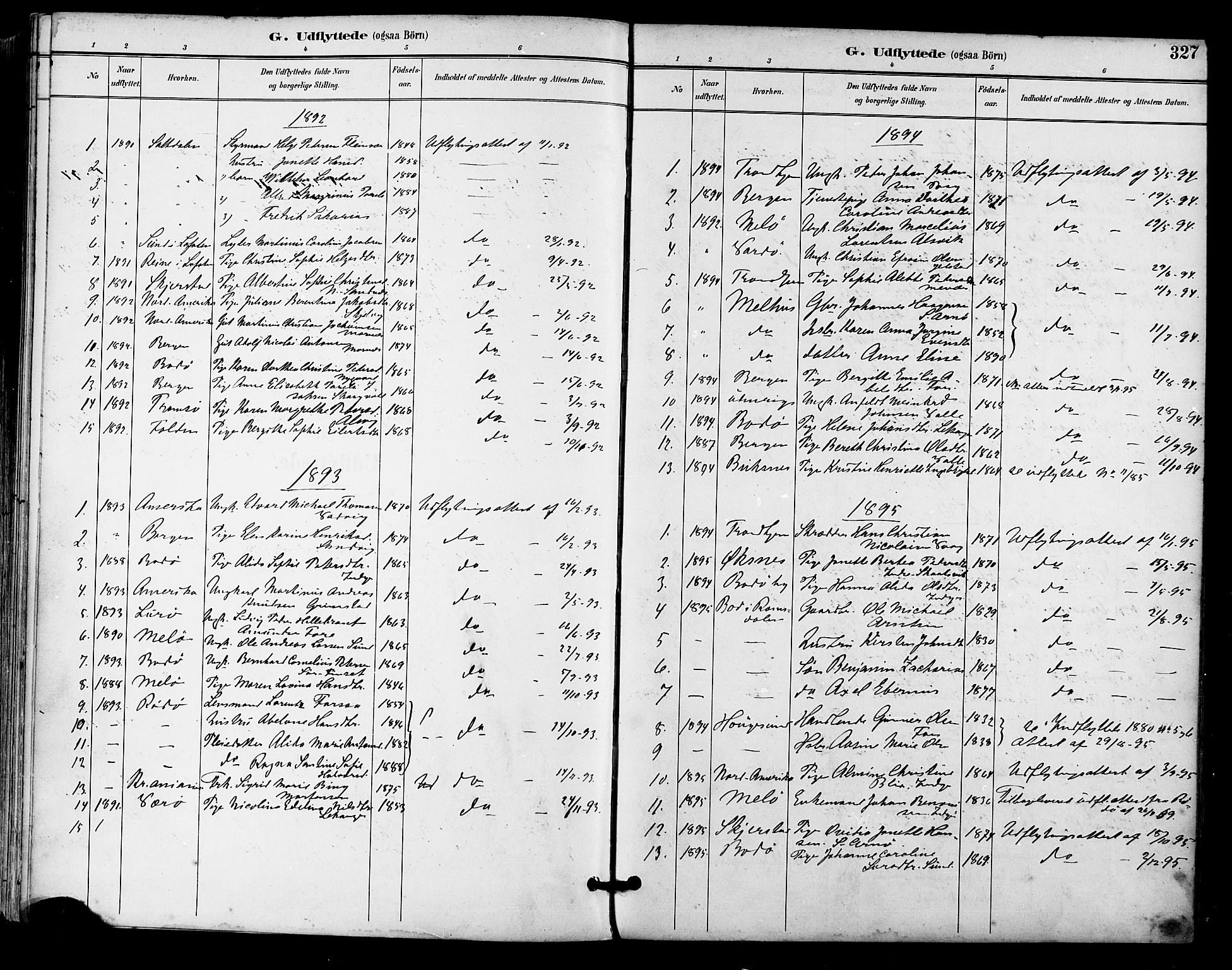 Ministerialprotokoller, klokkerbøker og fødselsregistre - Nordland, SAT/A-1459/805/L0101: Parish register (official) no. 805A07, 1892-1899, p. 327