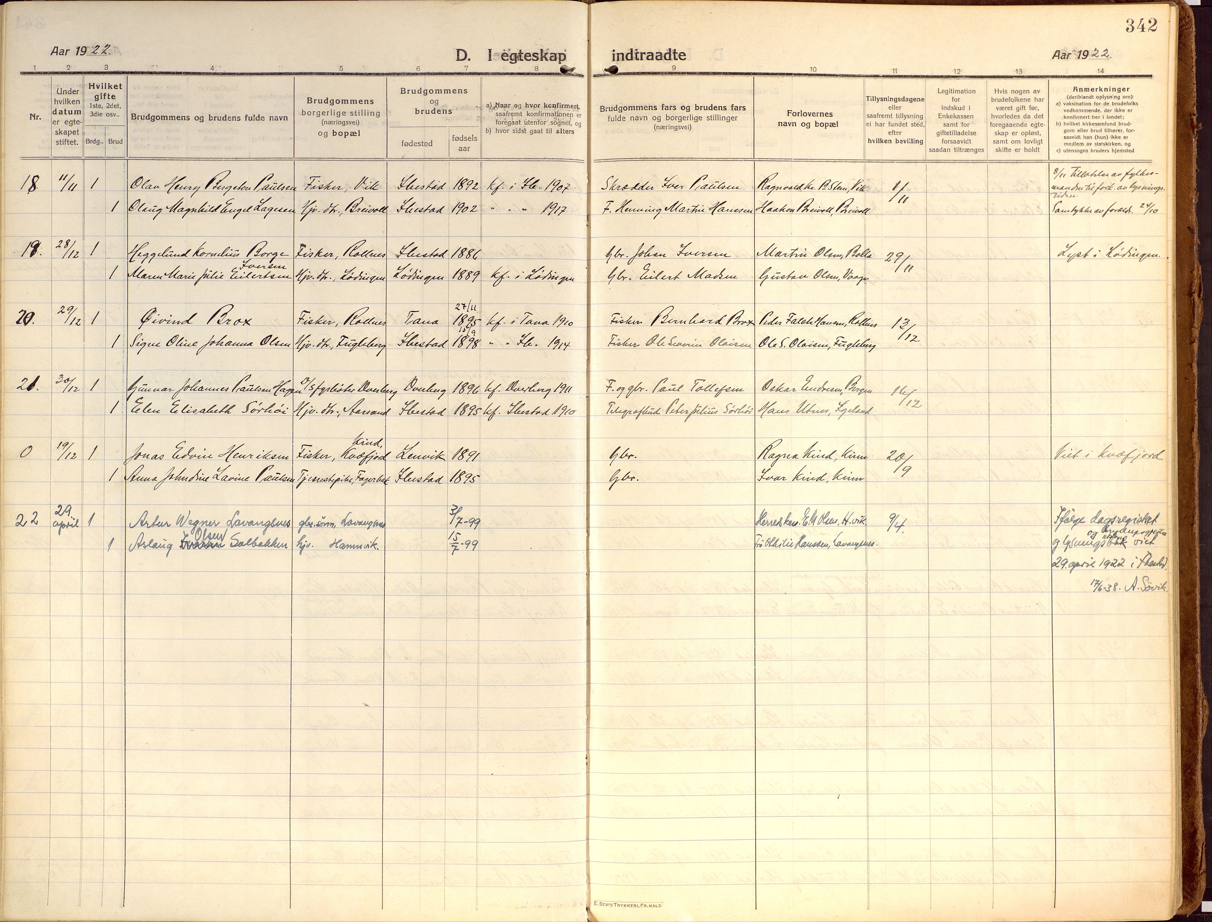 Ibestad sokneprestembete, SATØ/S-0077/H/Ha/Haa/L0018kirke: Parish register (official) no. 18, 1915-1929, p. 342
