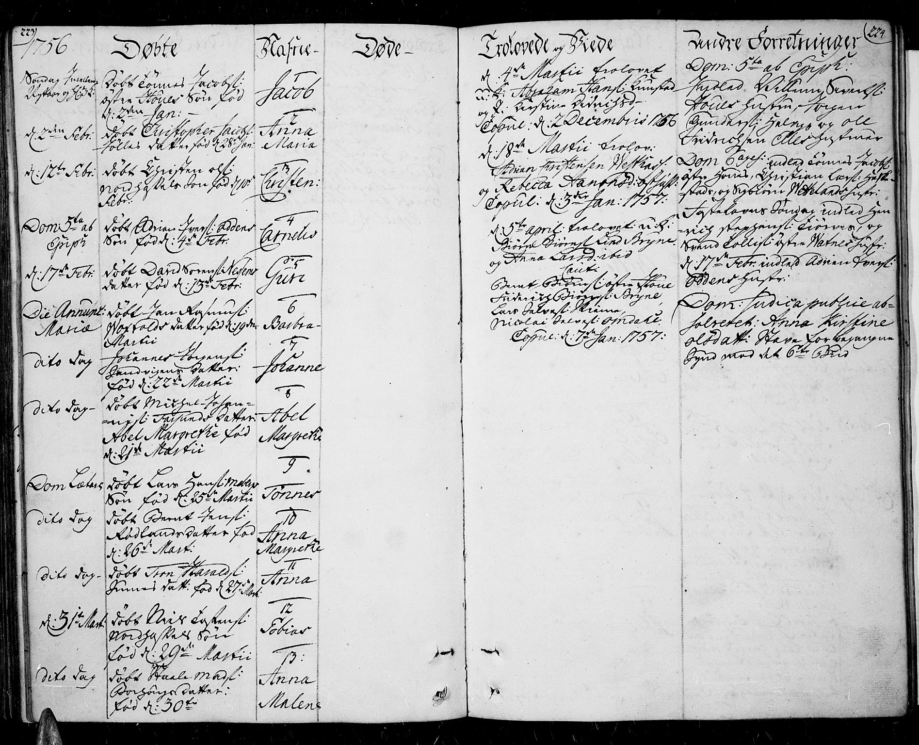 Lista sokneprestkontor, AV/SAK-1111-0027/F/Fa/L0003: Parish register (official) no. A 3 /1, 1743-1767, p. 223-224