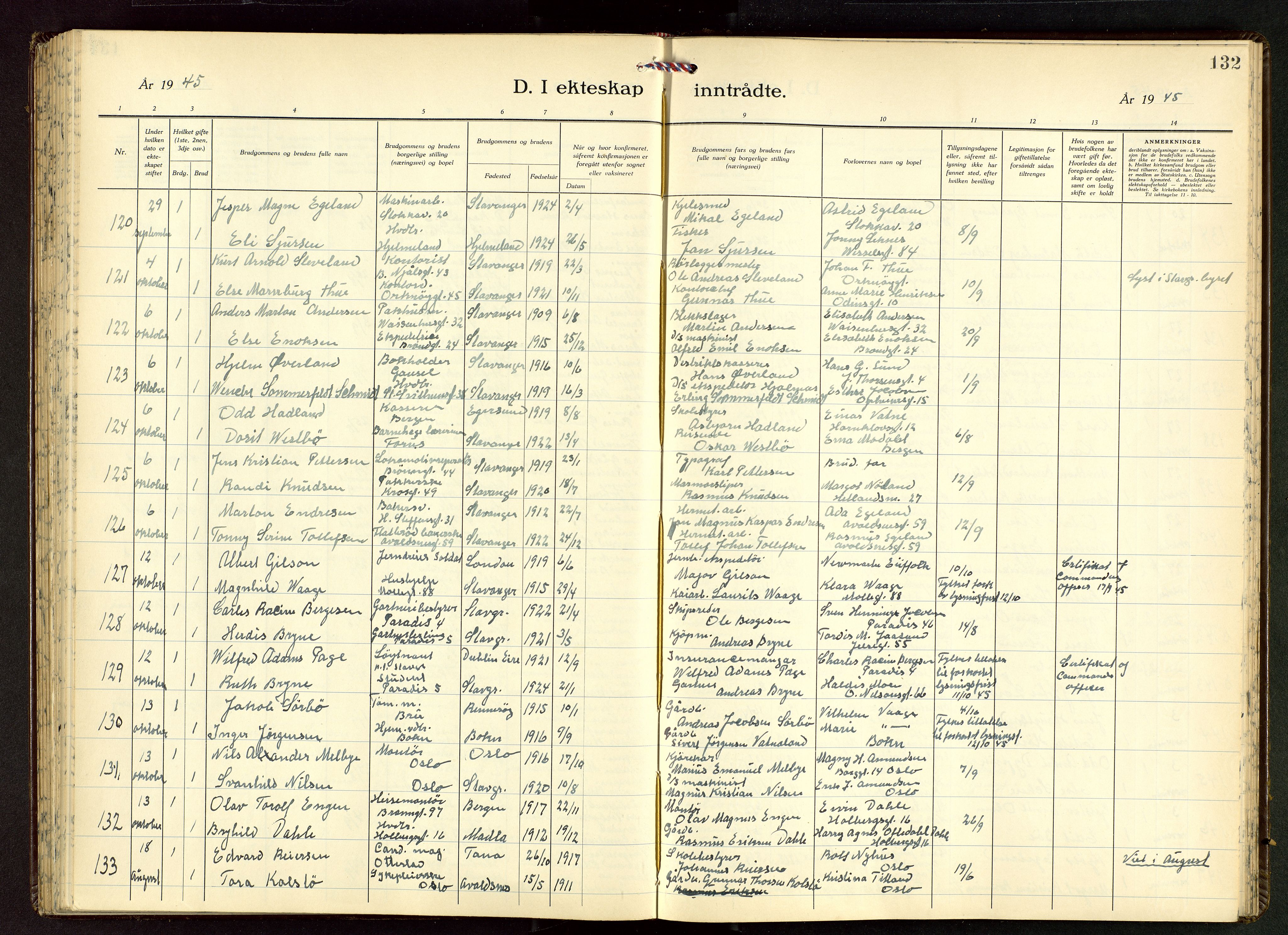 Domkirken sokneprestkontor, AV/SAST-A-101812/001/30/30BB/L0022: Parish register (copy) no. B 22, 1937-1949, p. 132