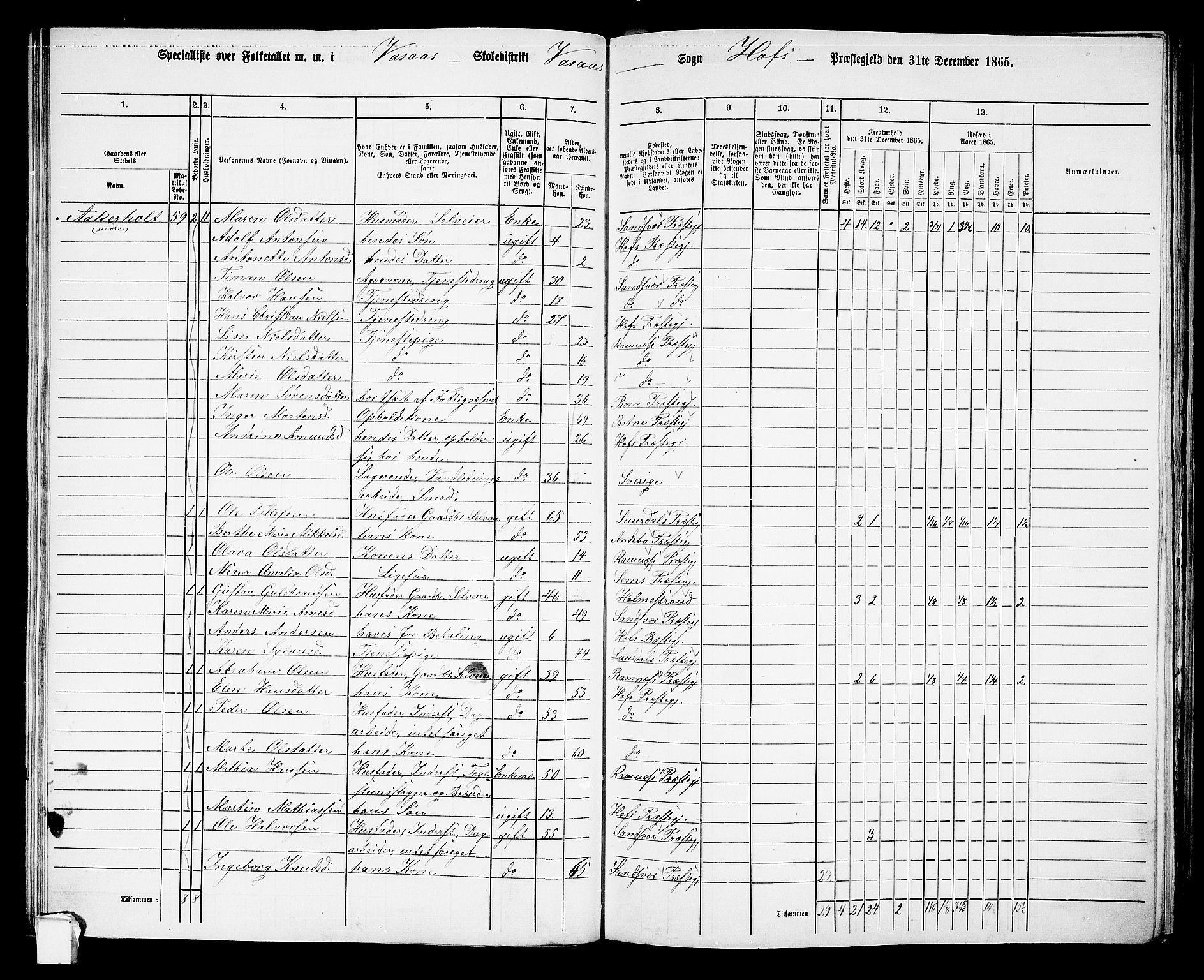 RA, 1865 census for Hof, 1865, p. 69