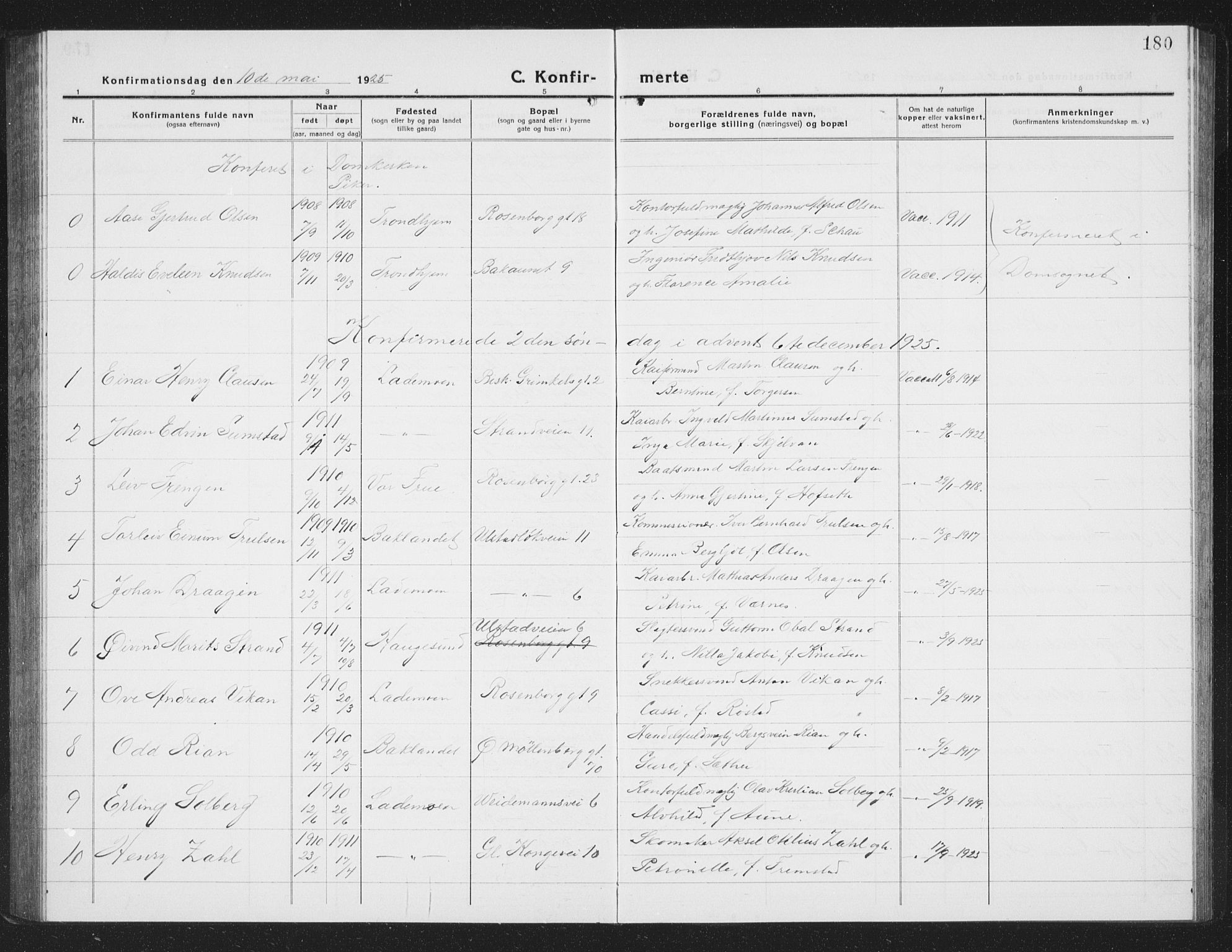 Ministerialprotokoller, klokkerbøker og fødselsregistre - Sør-Trøndelag, SAT/A-1456/605/L0258: Parish register (copy) no. 605C05, 1918-1930, p. 180