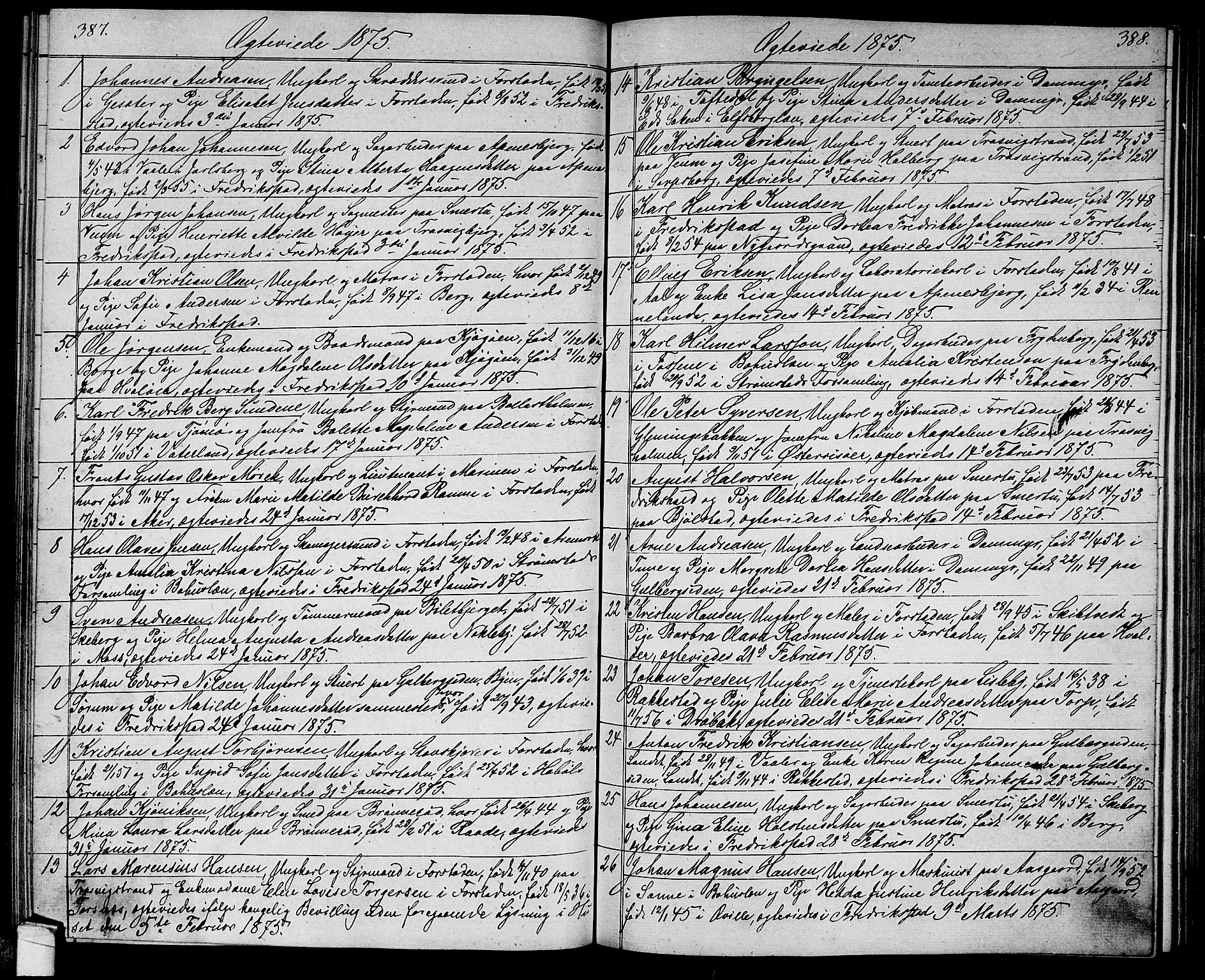 Glemmen prestekontor Kirkebøker, AV/SAO-A-10908/G/Ga/L0004: Parish register (copy) no. 4, 1867-1875, p. 387-388