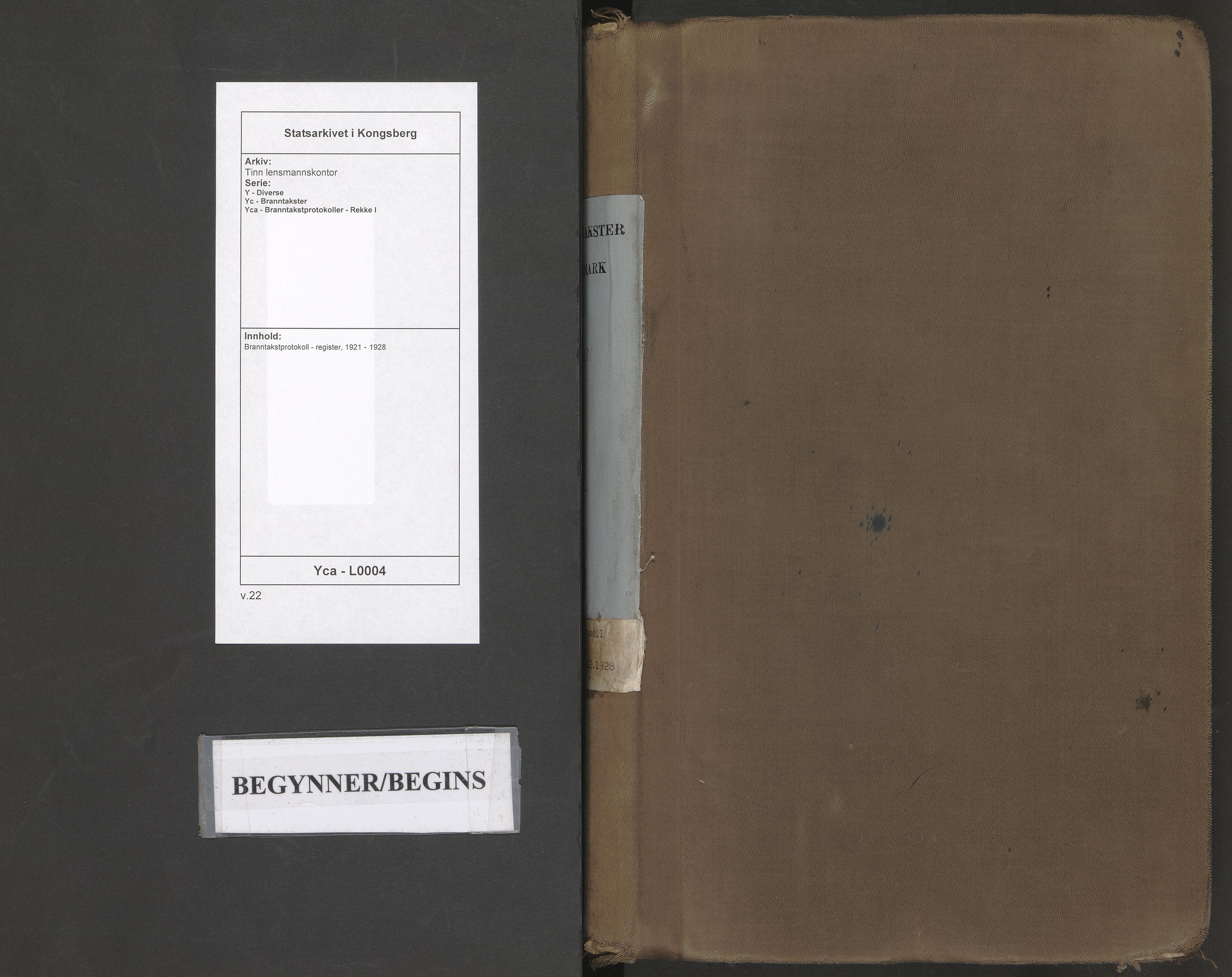 Tinn lensmannskontor, SAKO/A-576/Y/Yc/Yca/L0004: Branntakstprotokoll - register, 1921-1928