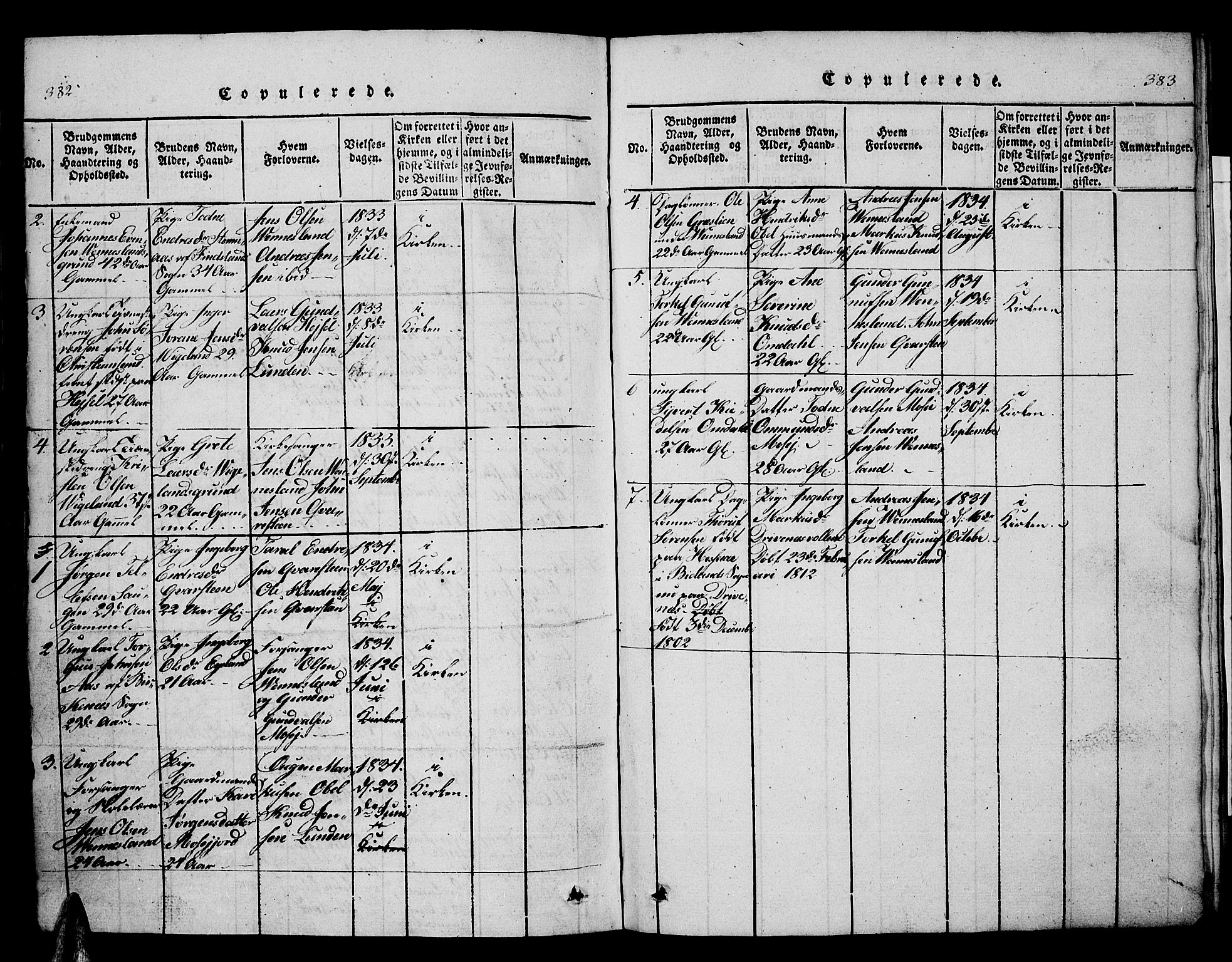 Vennesla sokneprestkontor, AV/SAK-1111-0045/Fb/Fbb/L0001: Parish register (copy) no. B 1, 1820-1834, p. 382-383