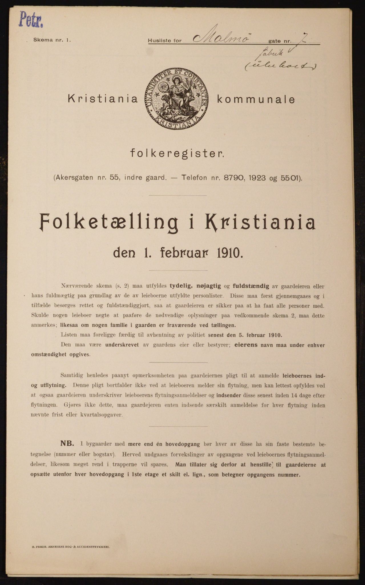 OBA, Municipal Census 1910 for Kristiania, 1910, p. 58008