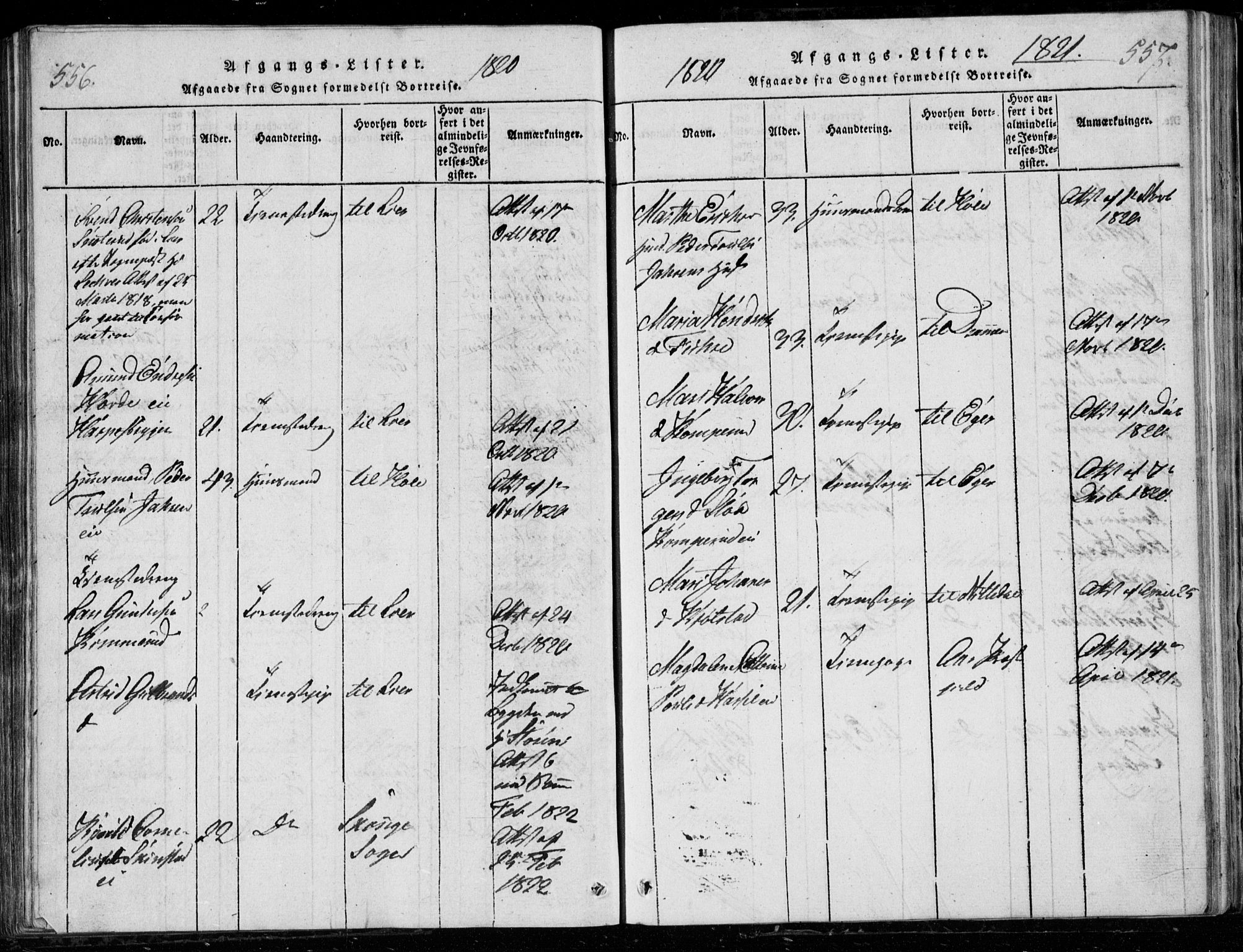 Modum kirkebøker, SAKO/A-234/G/Ga/L0001: Parish register (copy) no. I 1, 1818-1824, p. 556-557