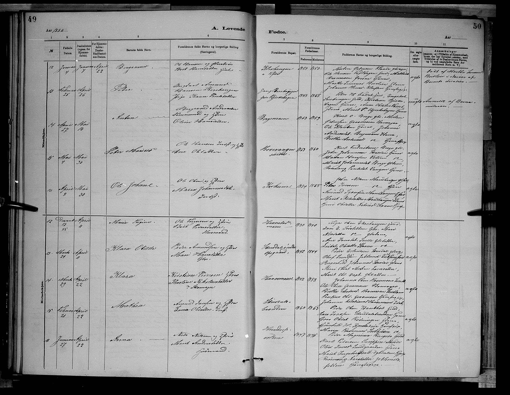 Sør-Fron prestekontor, AV/SAH-PREST-010/H/Ha/Hab/L0003: Parish register (copy) no. 3, 1884-1896, p. 49-50