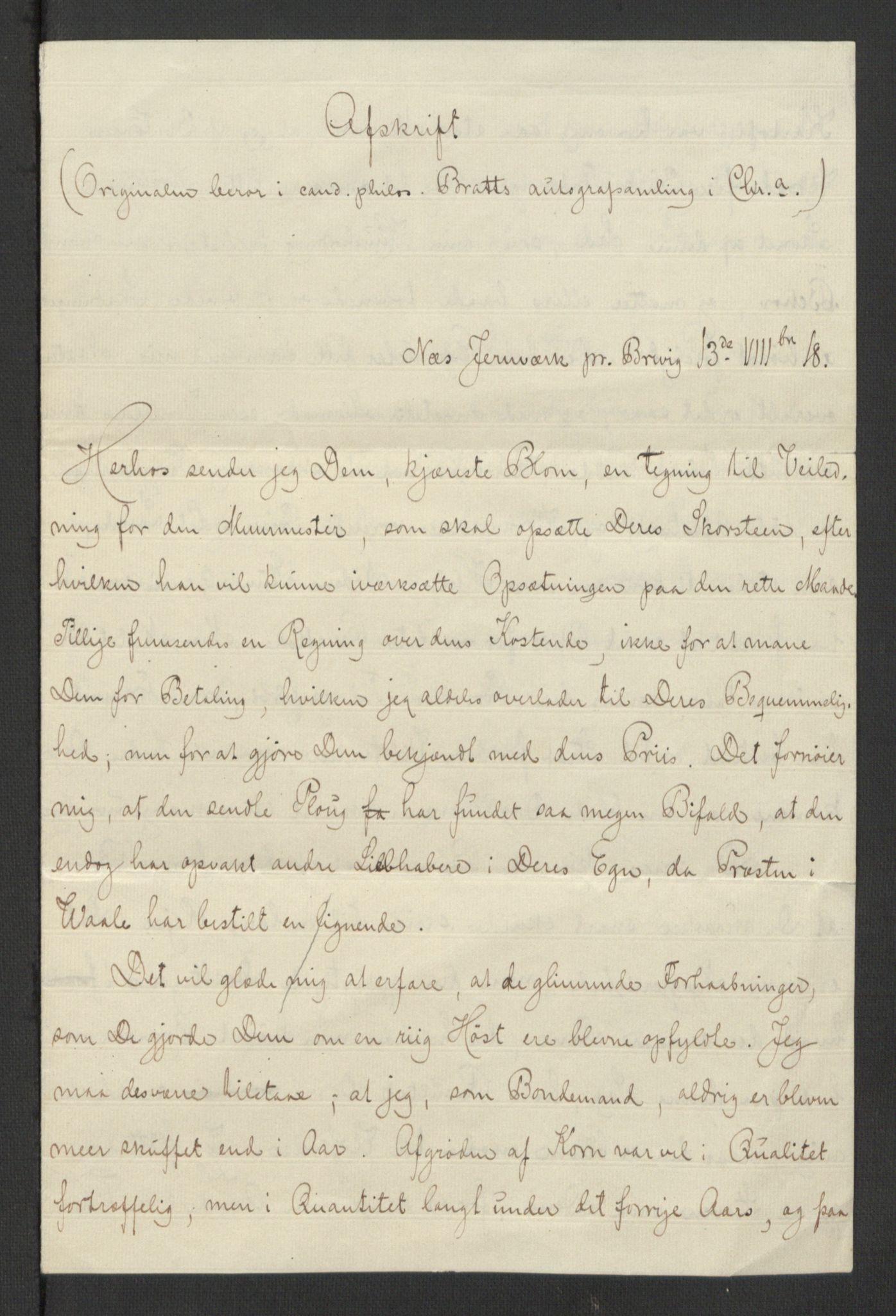 Blom, Gustav Peter, AV/RA-PA-0568/F/L0001/0002: Brev og manuskripter / Brev fra bl.a. Esmarch, Løvenskiold, Wedel Jarlsberg, Schwach, Grøgaard, Neumann, Hans Jørgen Blom, 1812-1863, p. 80