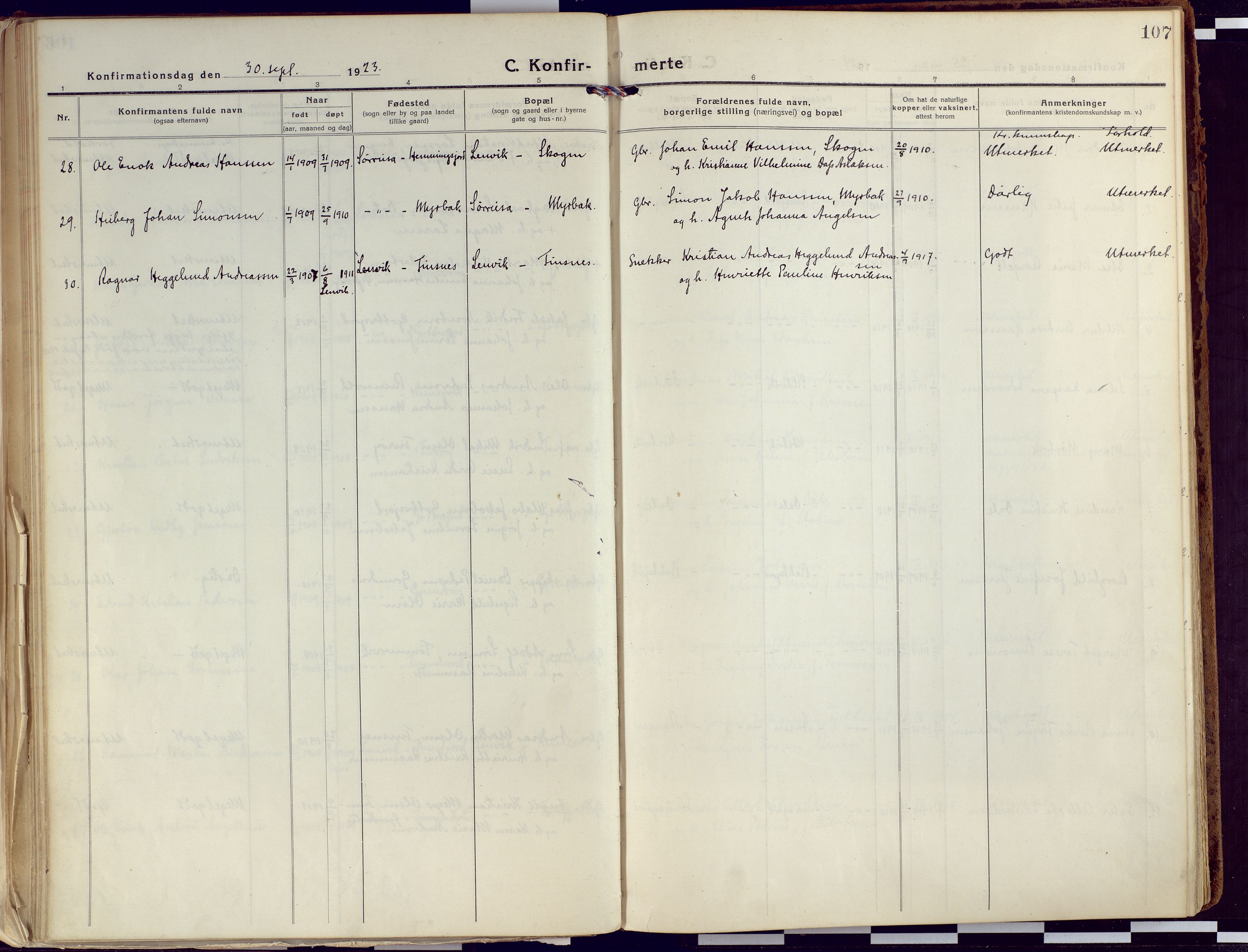 Tranøy sokneprestkontor, AV/SATØ-S-1313/I/Ia/Iaa/L0015kirke: Parish register (official) no. 15, 1919-1928, p. 107