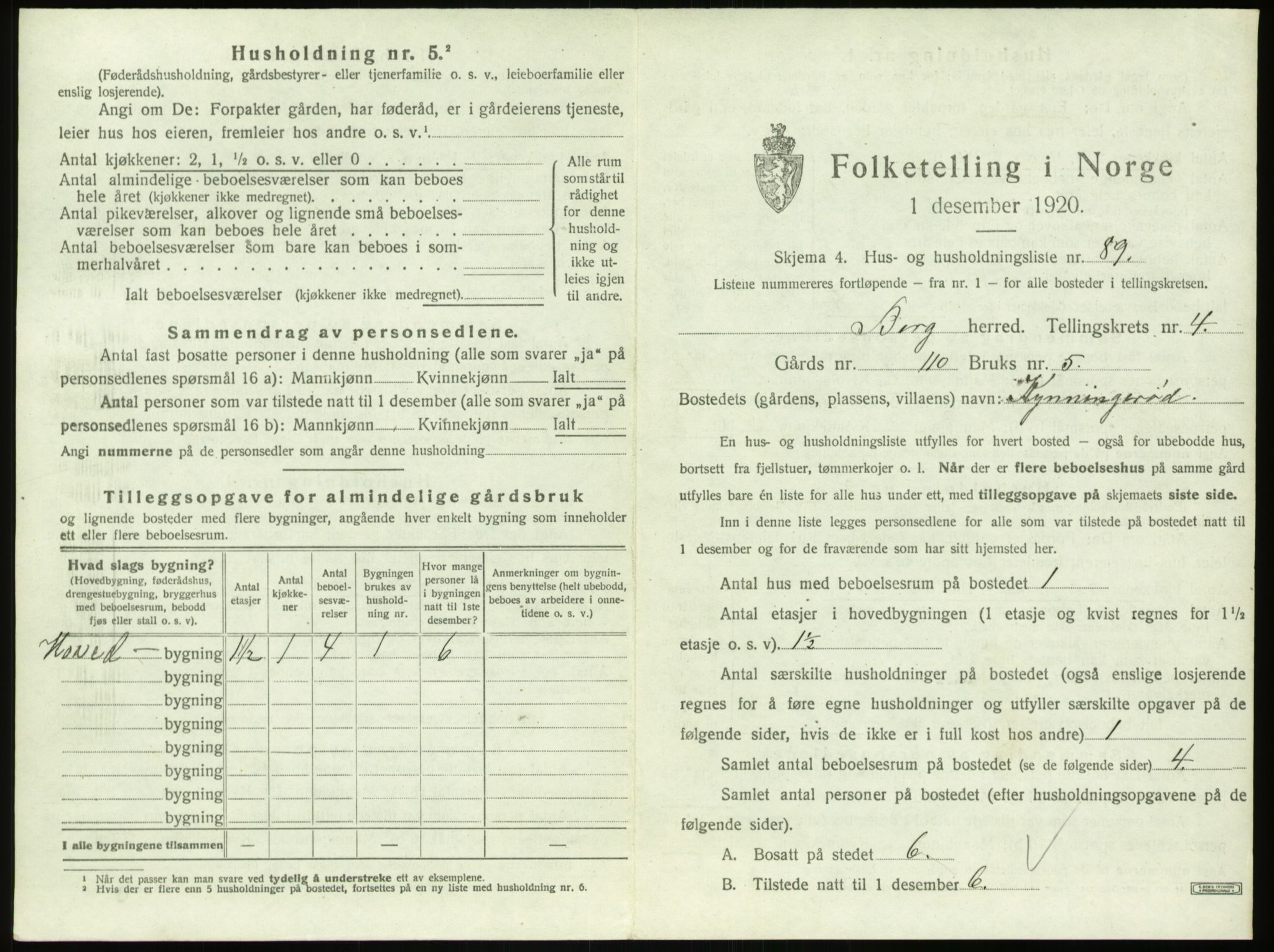 SAO, 1920 census for Berg, 1920, p. 1200