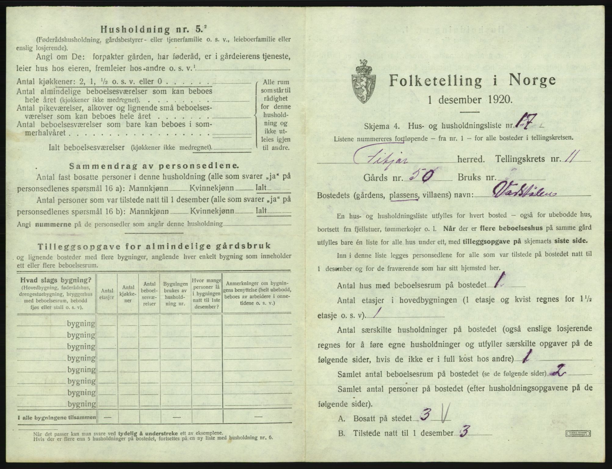 SAB, 1920 census for Fitjar, 1920, p. 634