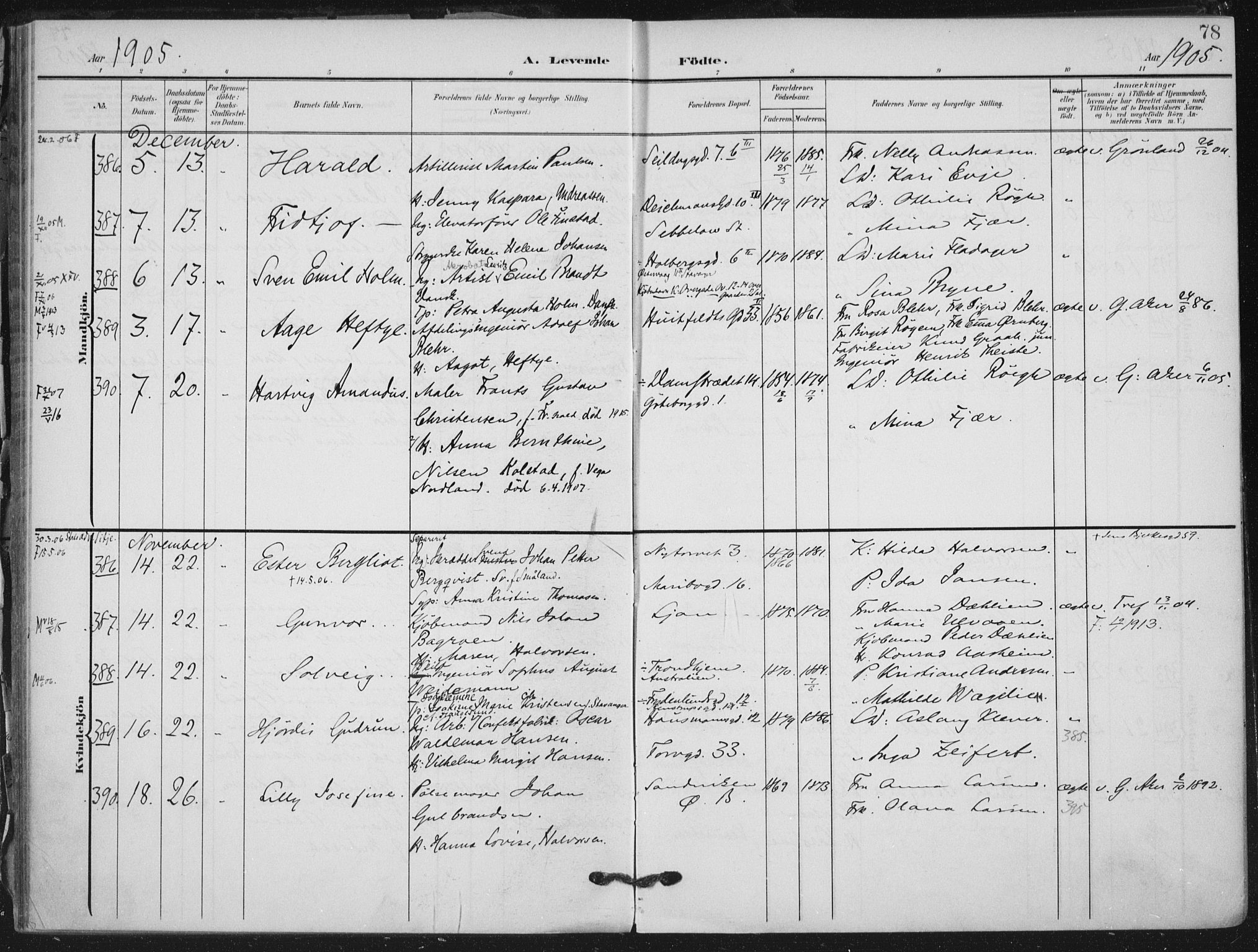 Rikshospitalet prestekontor Kirkebøker, SAO/A-10309b/F/L0013: Parish register (official) no. 13, 1905-1908, p. 78