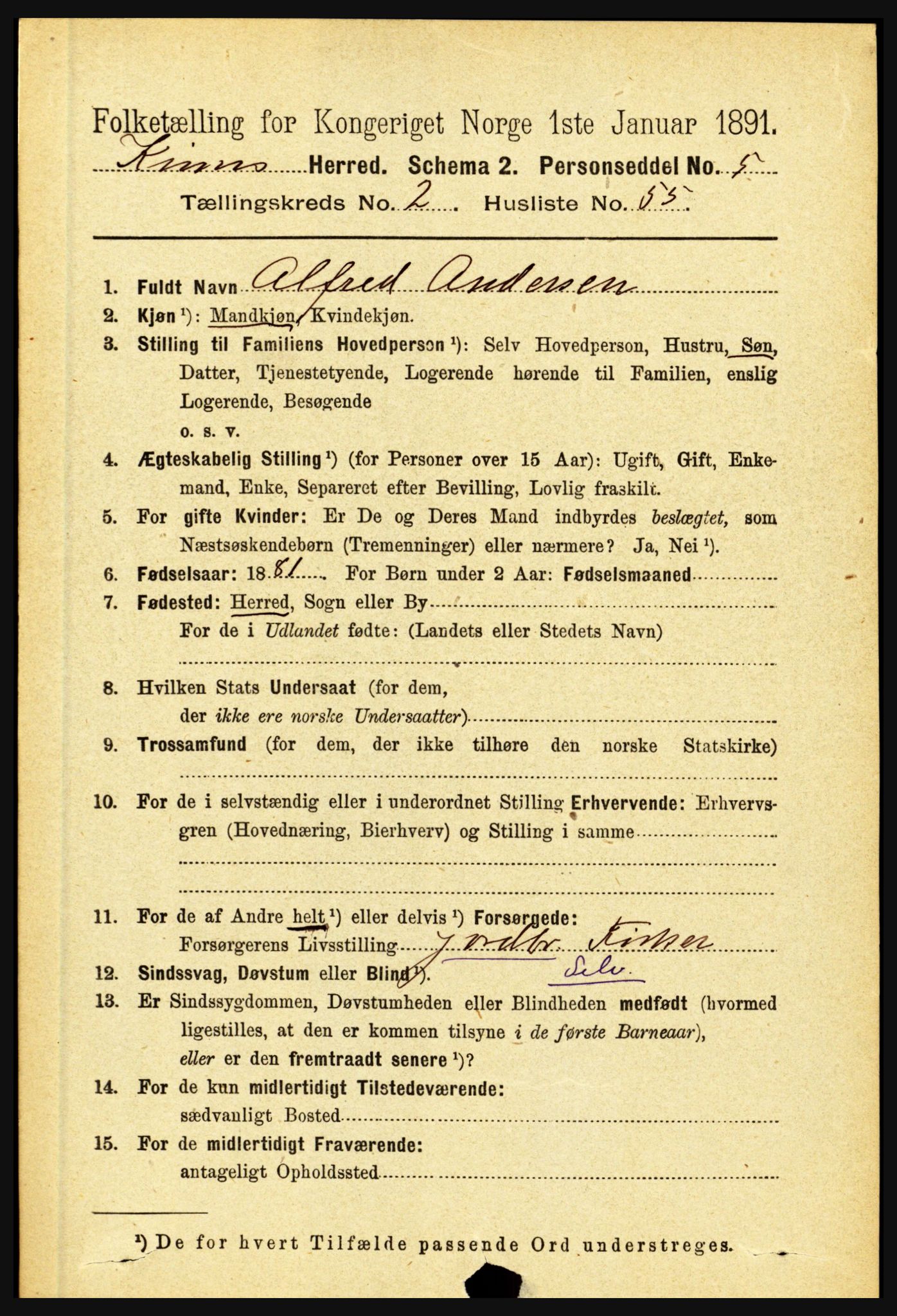 RA, 1891 census for 1437 Kinn, 1891, p. 873