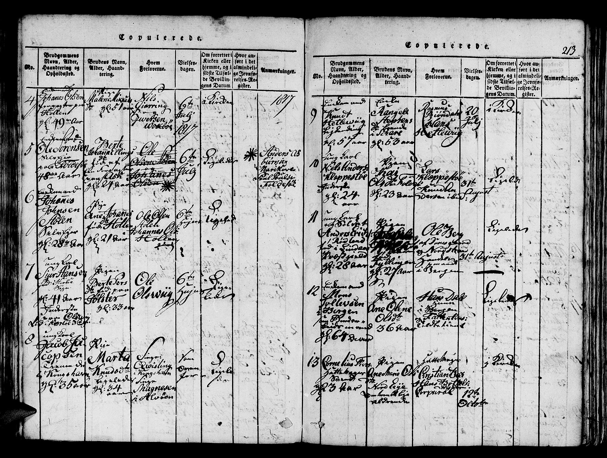 Askøy Sokneprestembete, SAB/A-74101/H/Ha/Haa/Haaa/L0003: Parish register (official) no. A 3, 1815-1825, p. 213
