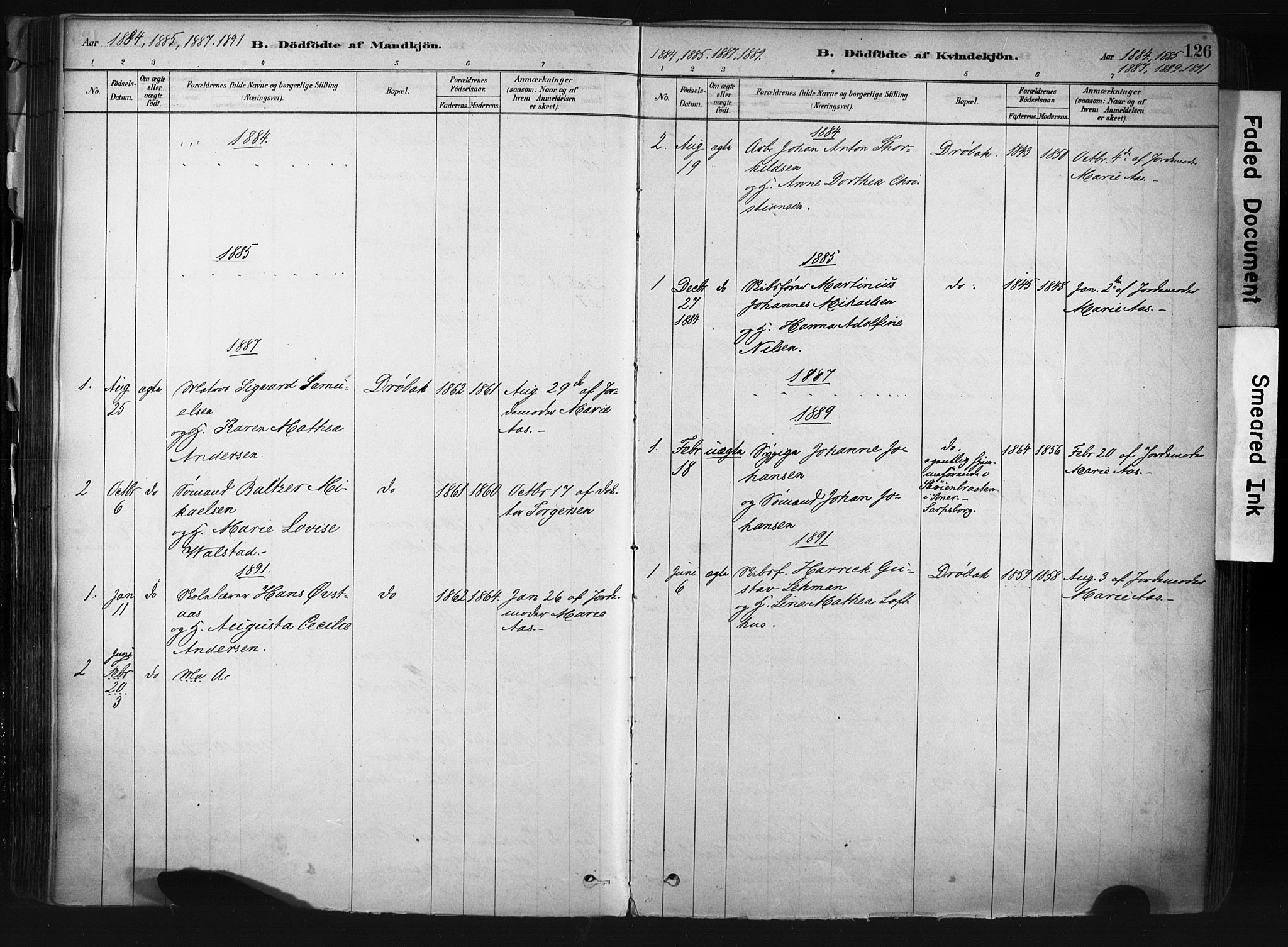 Drøbak prestekontor Kirkebøker, AV/SAO-A-10142a/F/Fb/L0001: Parish register (official) no. II 1, 1878-1891, p. 126