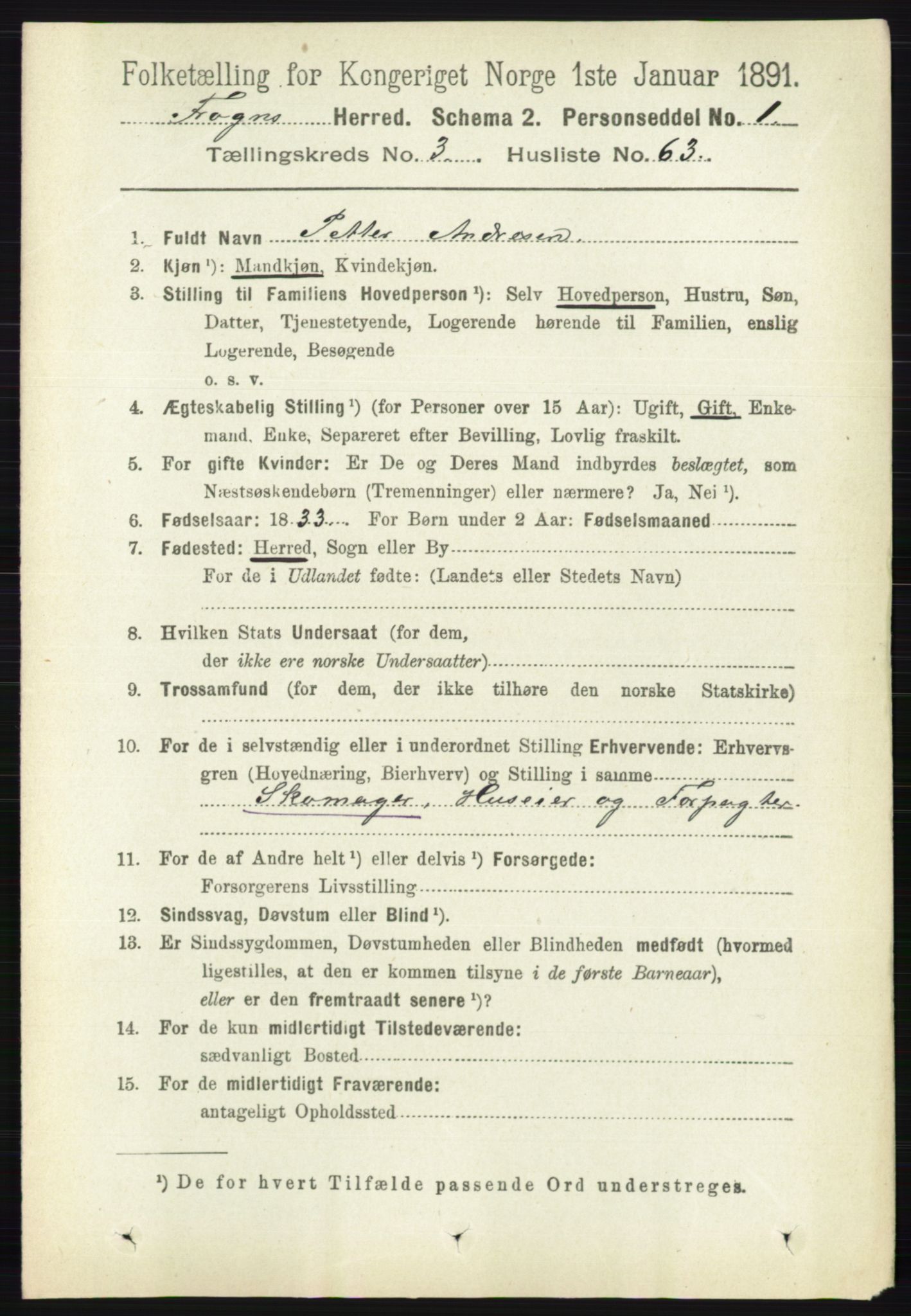 RA, 1891 census for 0215 Frogn, 1891, p. 2314