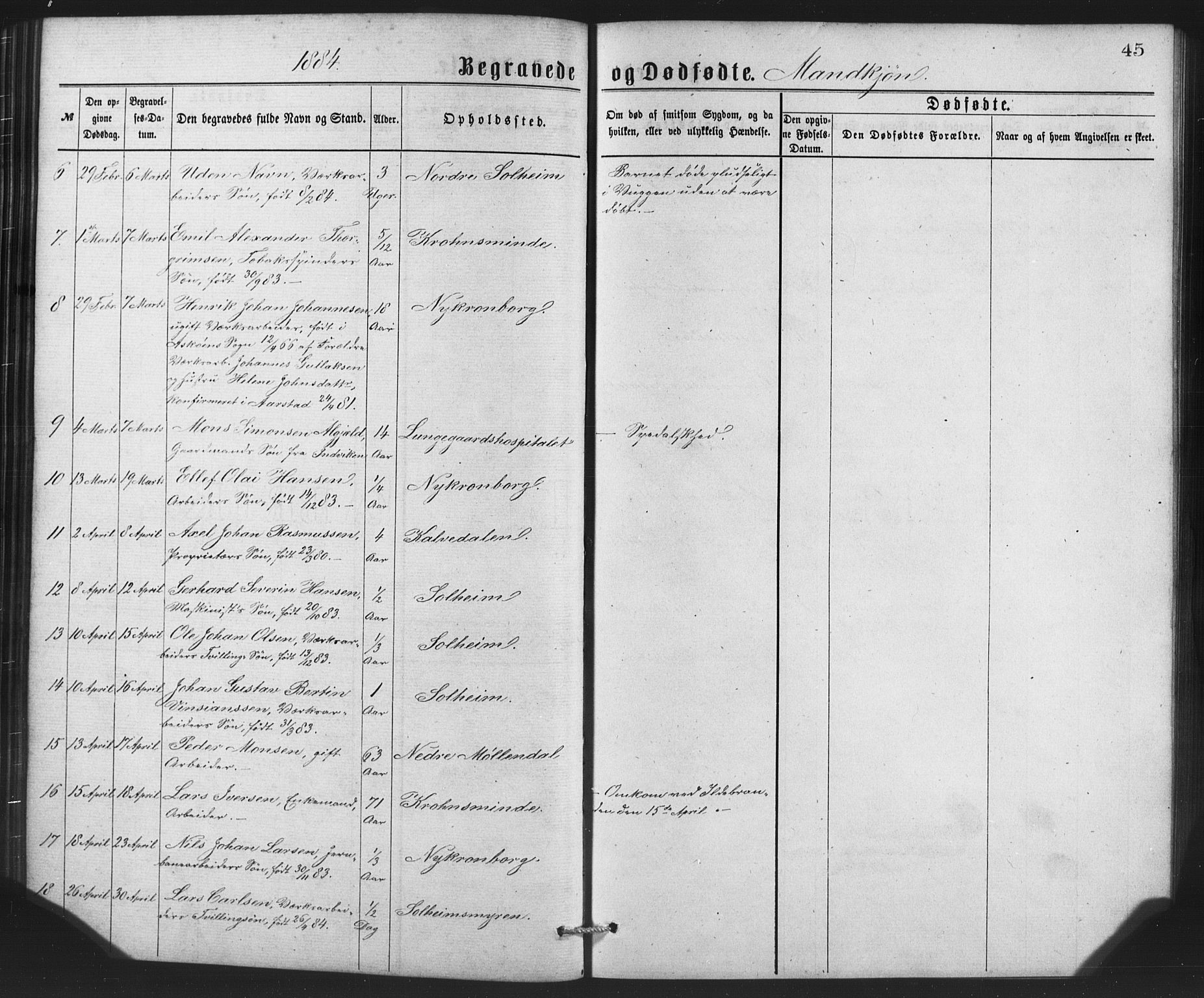 St. Jørgens hospital og Årstad sokneprestembete, AV/SAB-A-99934: Parish register (copy) no. A 8, 1872-1886, p. 45