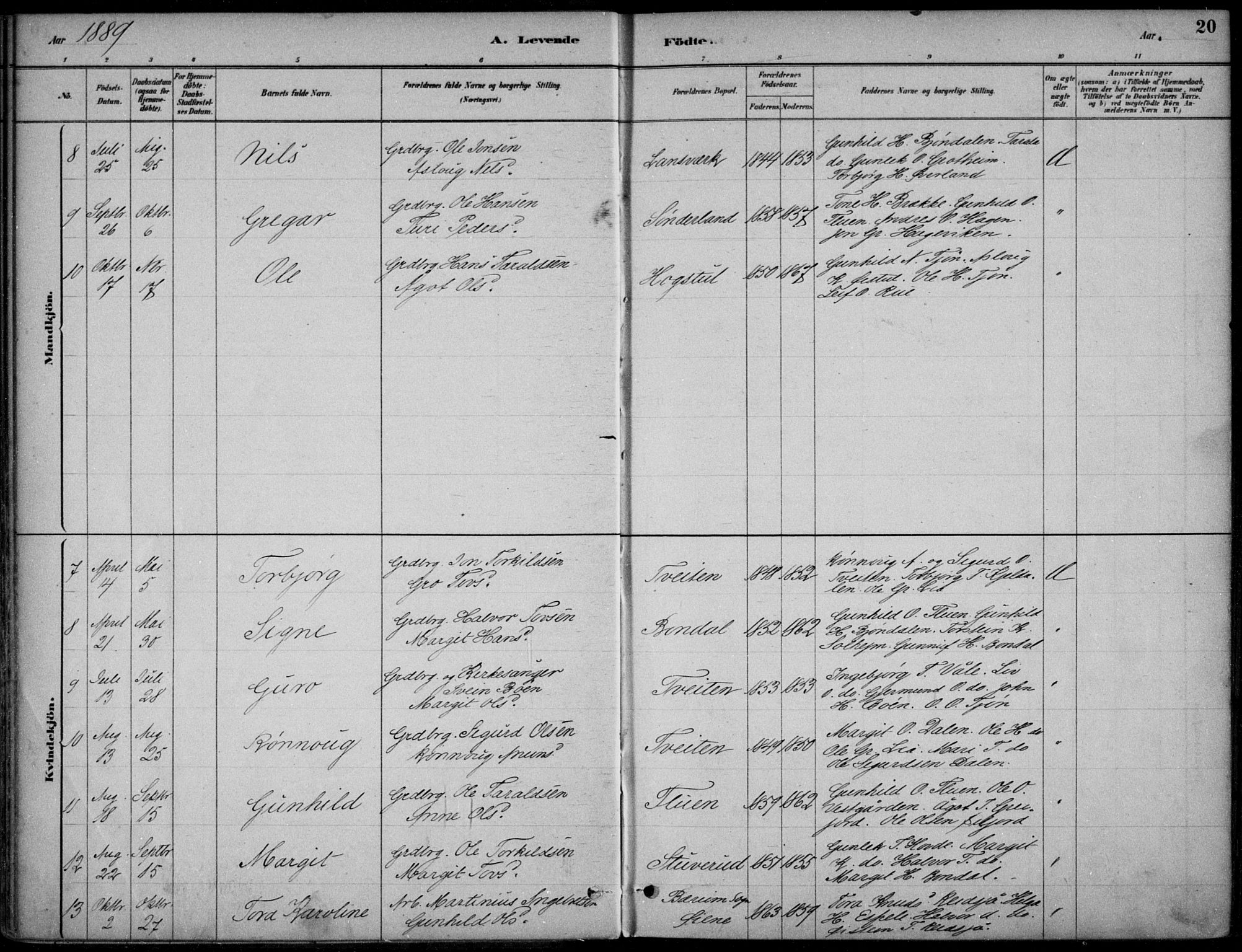 Hjartdal kirkebøker, AV/SAKO-A-270/F/Fc/L0002: Parish register (official) no. III 2, 1880-1936, p. 20