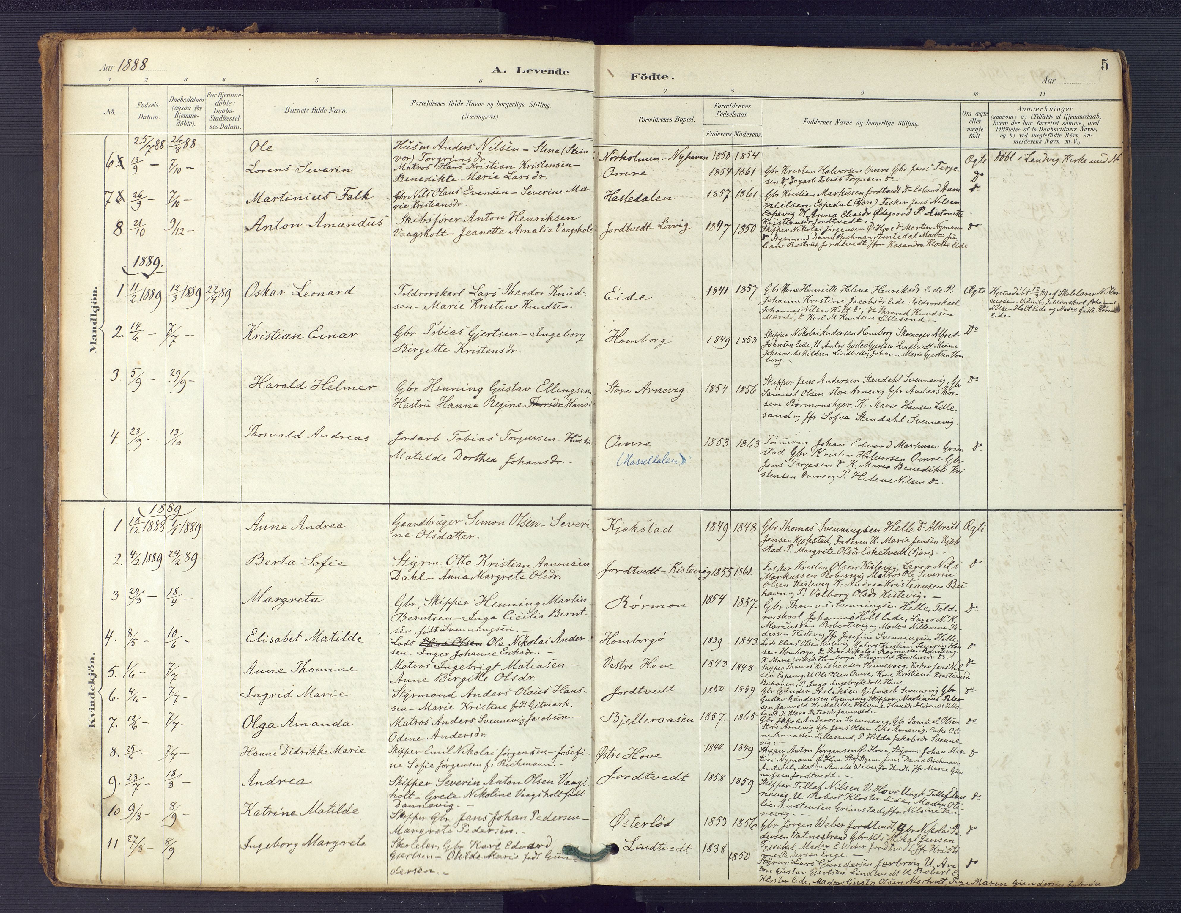 Hommedal sokneprestkontor, AV/SAK-1111-0023/F/Fa/Faa/L0003: Parish register (official) no. A 3, 1885-1916, p. 5