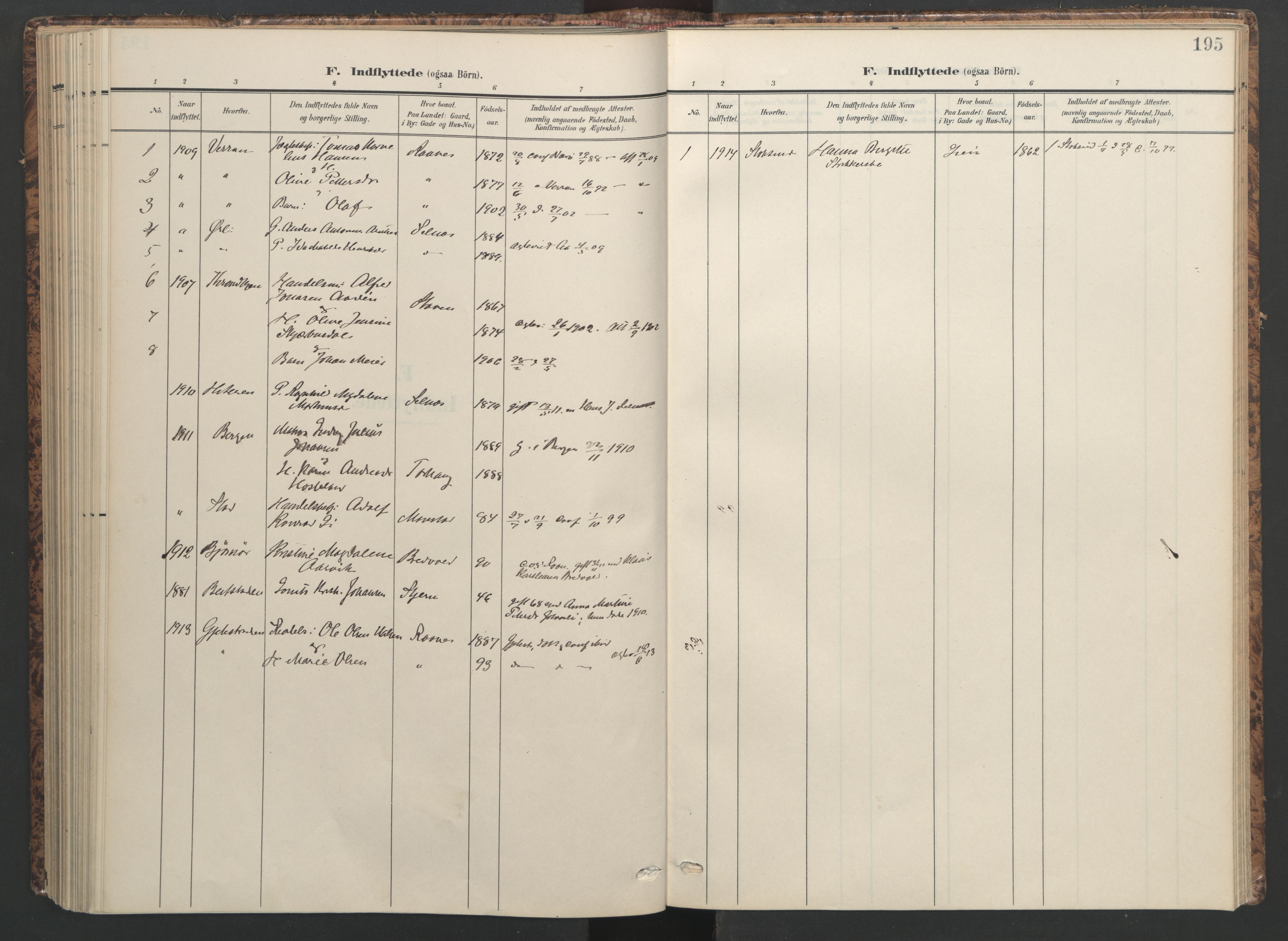 Ministerialprotokoller, klokkerbøker og fødselsregistre - Sør-Trøndelag, SAT/A-1456/655/L0682: Parish register (official) no. 655A11, 1908-1922, p. 195