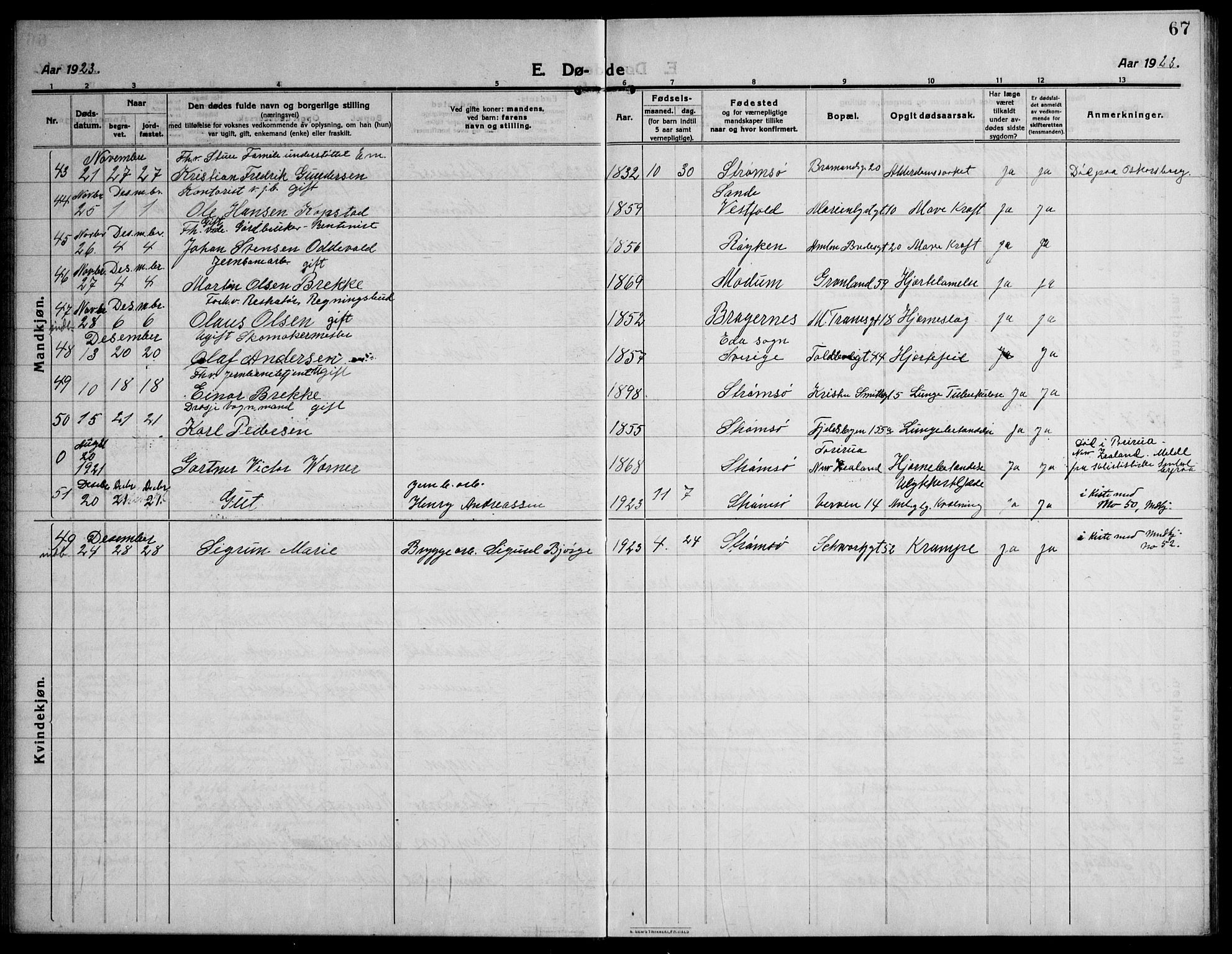 Strømsø kirkebøker, AV/SAKO-A-246/F/Fa/L0028: Parish register (official) no. I 29, 1914-1937, p. 67