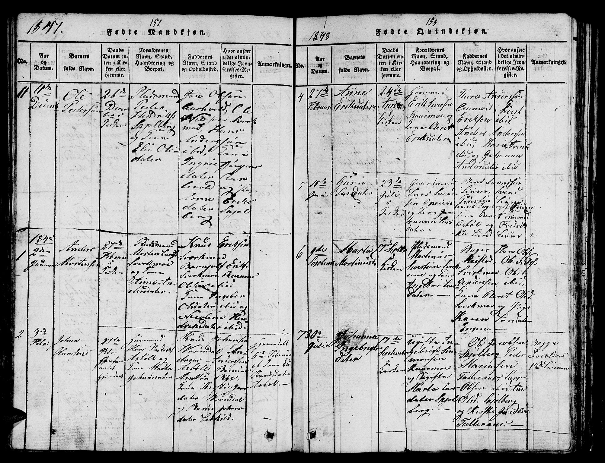Ministerialprotokoller, klokkerbøker og fødselsregistre - Sør-Trøndelag, SAT/A-1456/671/L0842: Parish register (copy) no. 671C01, 1816-1867, p. 152-153