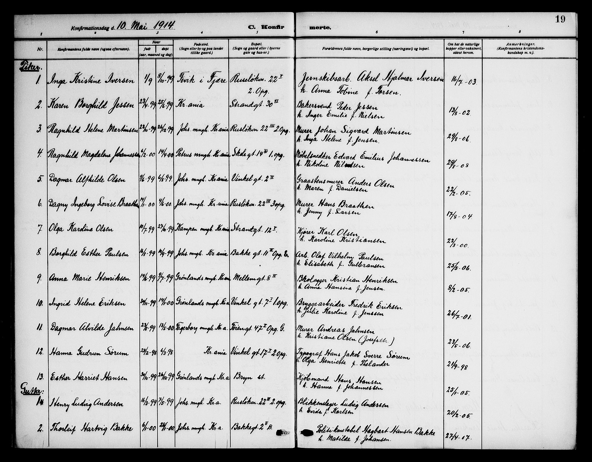 Piperviken prestekontor Kirkebøker, AV/SAO-A-10874/F/L0001: Parish register (official) no. 1, 1911-1958, p. 19