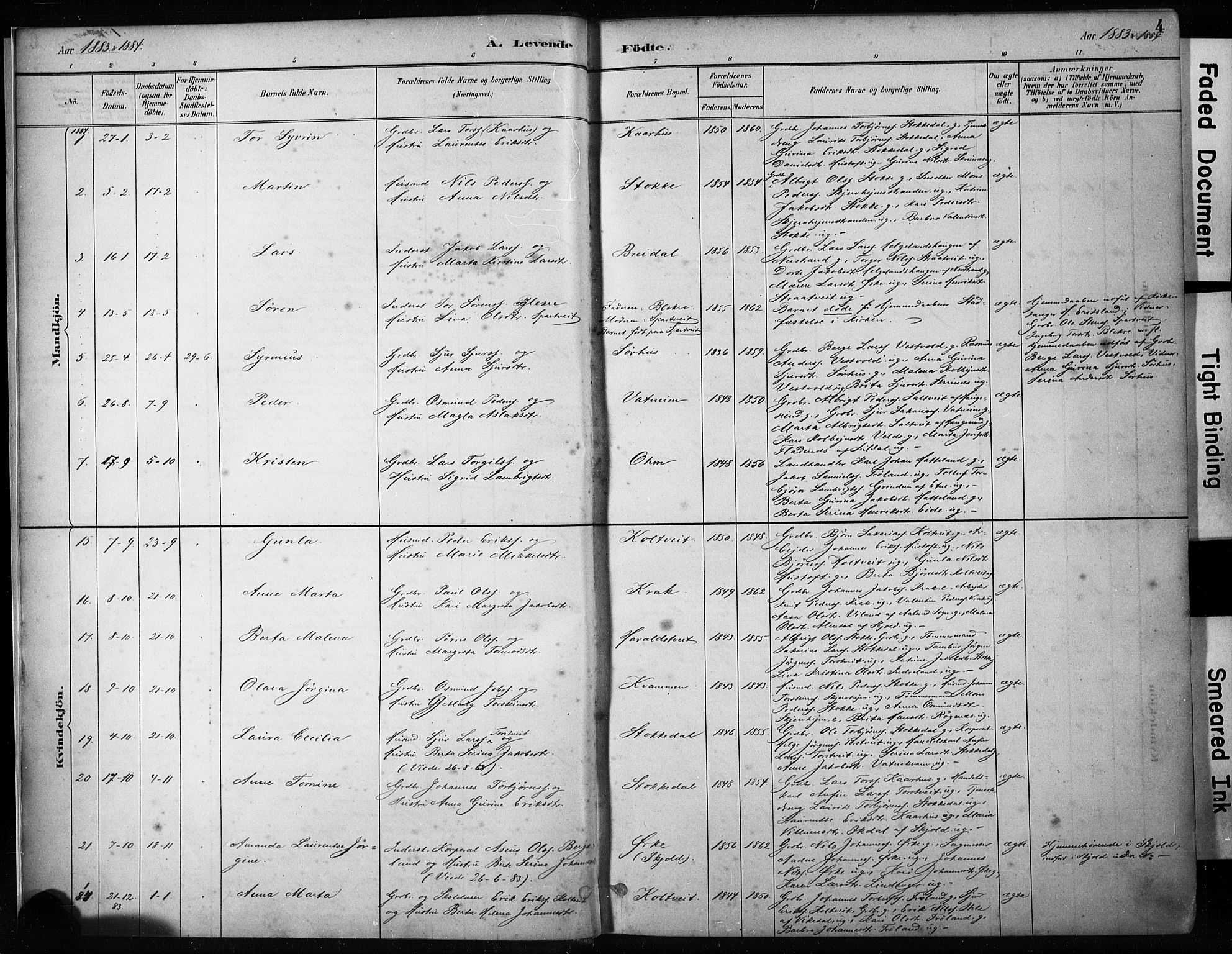 Skjold sokneprestkontor, SAST/A-101847/H/Ha/Haa/L0009: Parish register (official) no. A 9, 1882-1898, p. 4