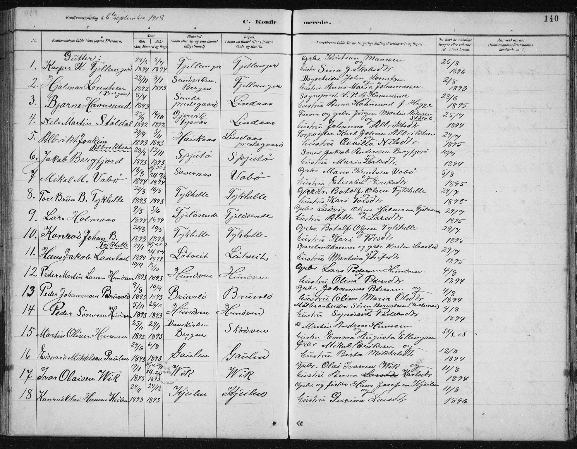 Lindås Sokneprestembete, SAB/A-76701/H/Hab: Parish register (copy) no. B 3, 1886-1914, p. 140