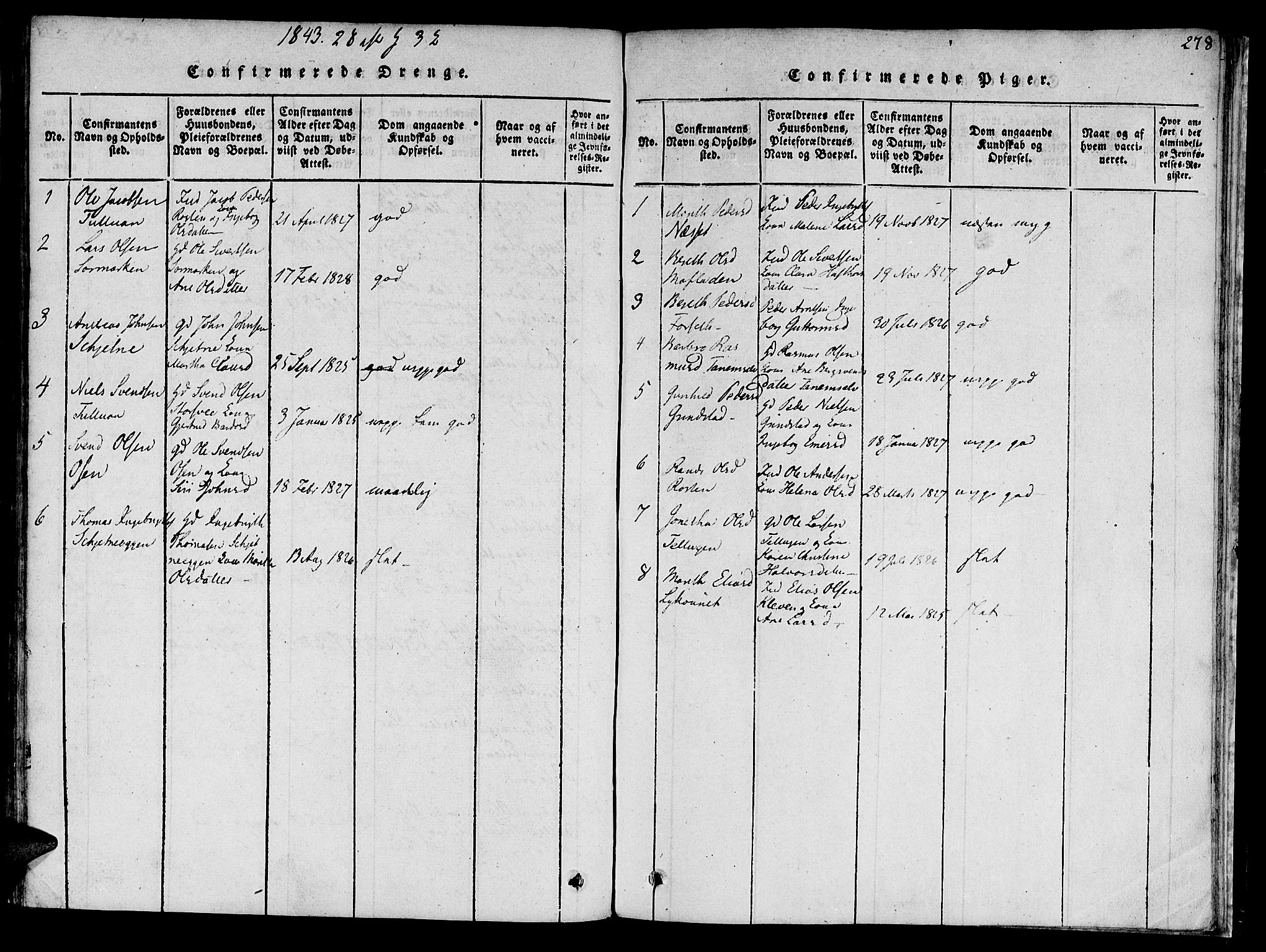Ministerialprotokoller, klokkerbøker og fødselsregistre - Sør-Trøndelag, SAT/A-1456/618/L0439: Parish register (official) no. 618A04 /1, 1816-1843, p. 278