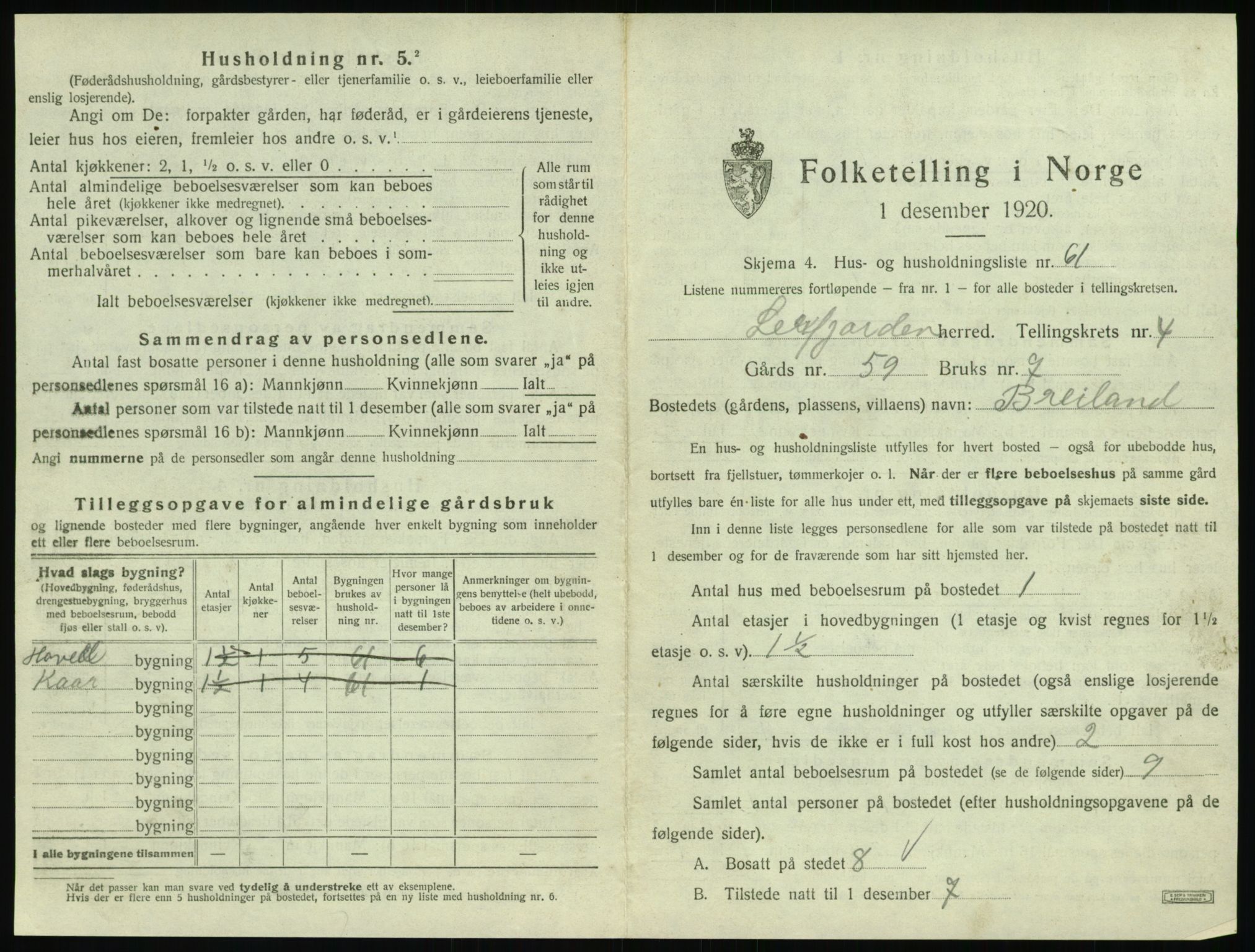 SAT, 1920 census for Leirfjord, 1920, p. 435