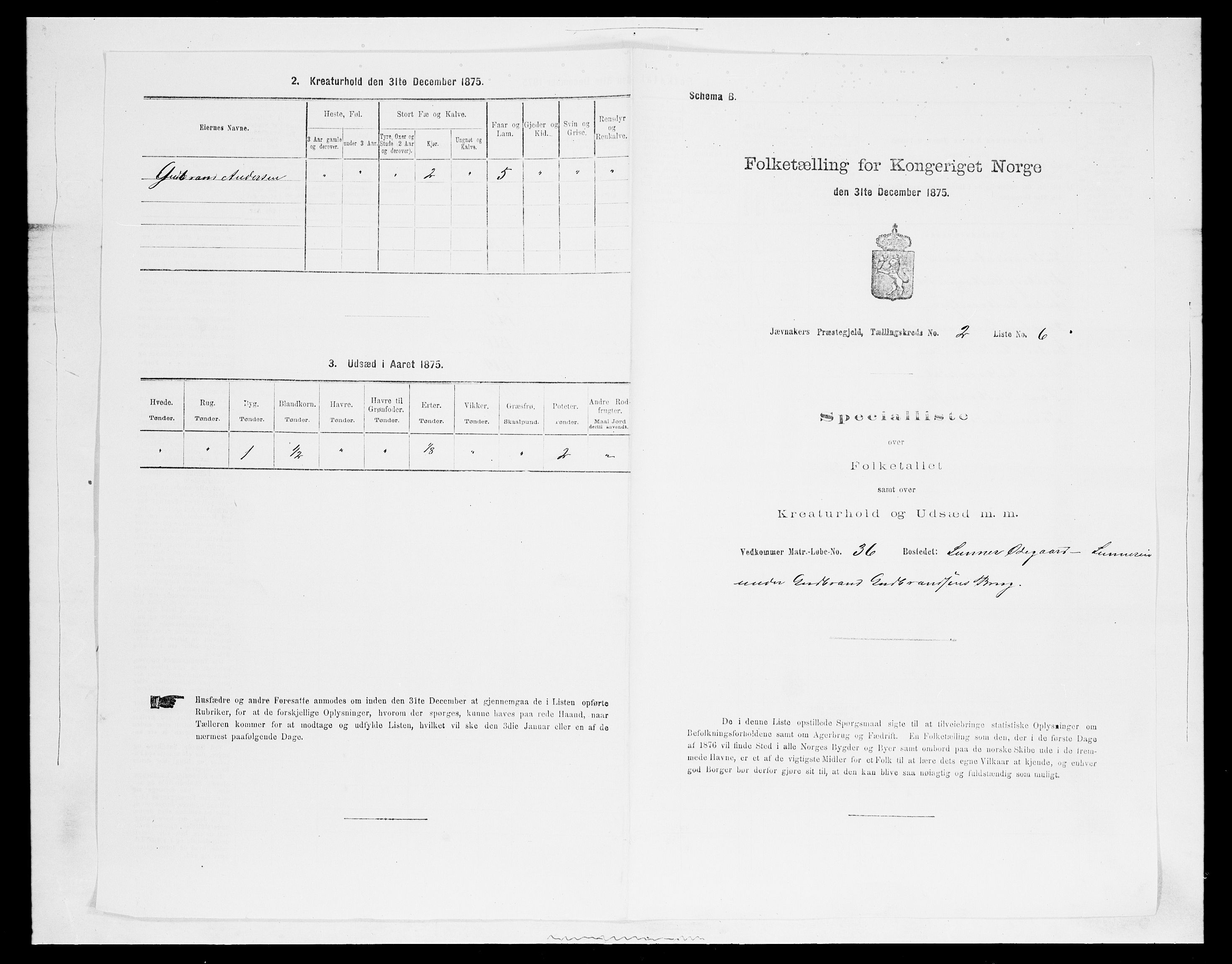 SAH, 1875 census for 0532P Jevnaker, 1875, p. 276