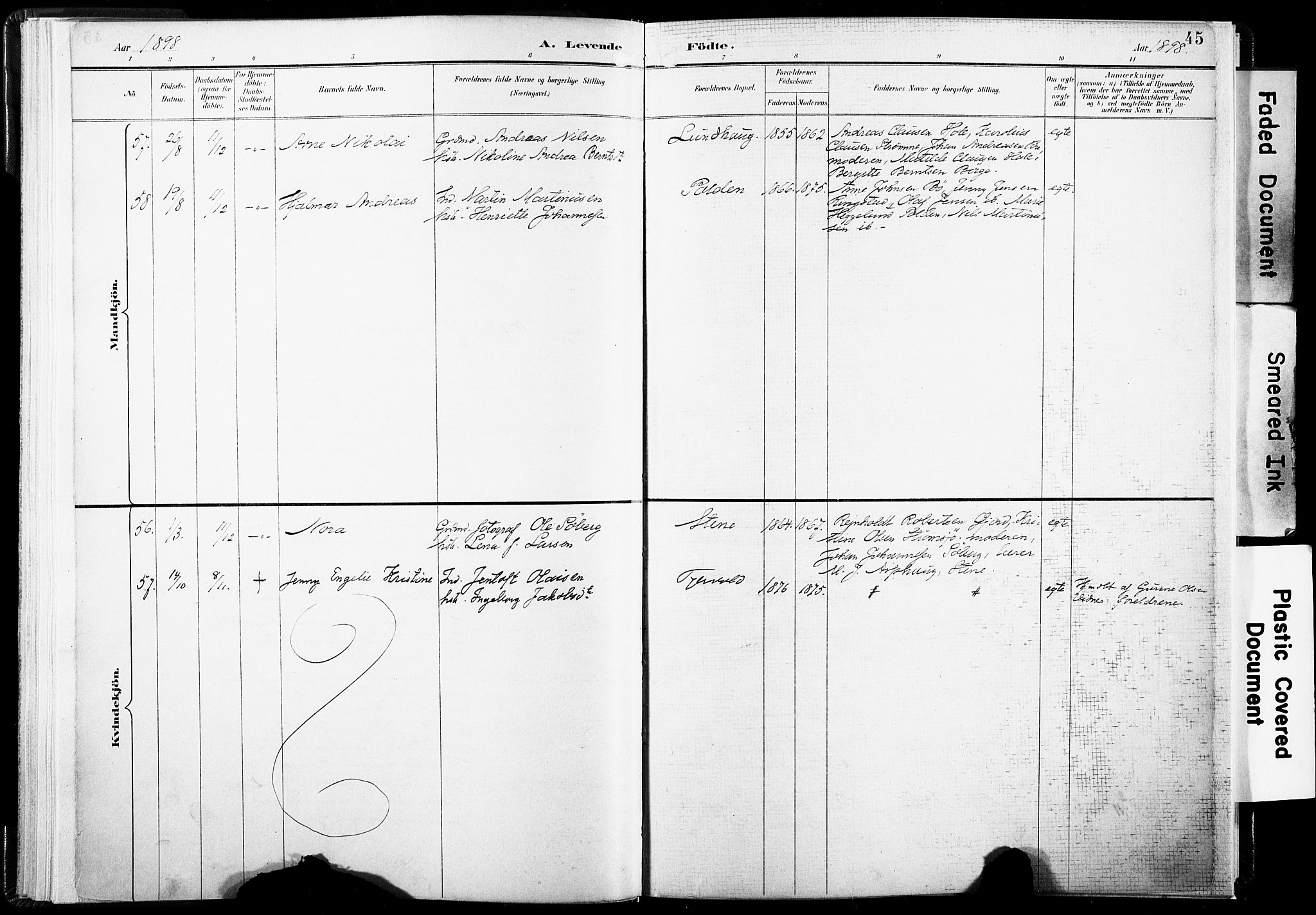 Ministerialprotokoller, klokkerbøker og fødselsregistre - Nordland, AV/SAT-A-1459/891/L1304: Parish register (official) no. 891A09, 1895-1921, p. 45