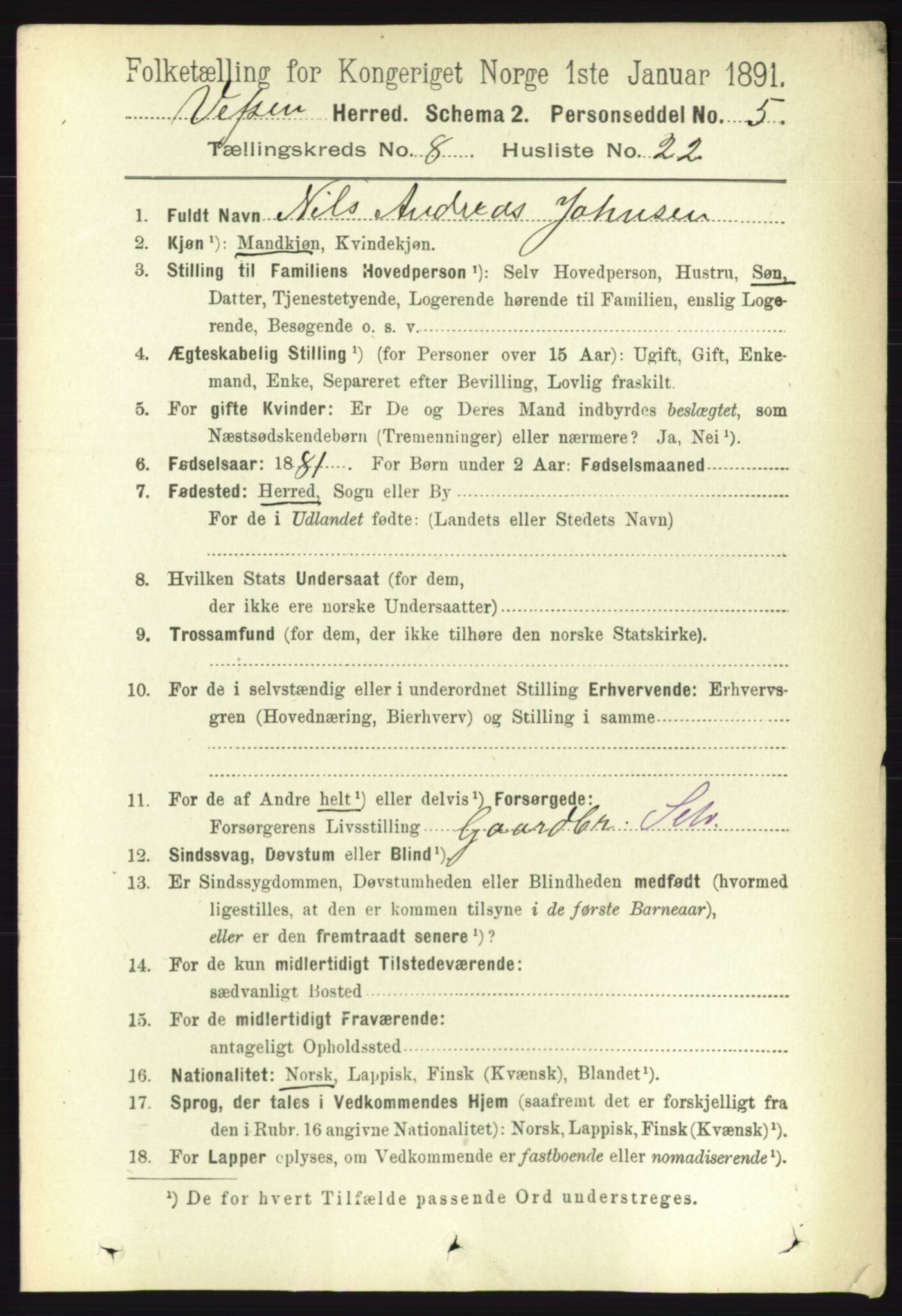 RA, 1891 census for 1824 Vefsn, 1891, p. 4394