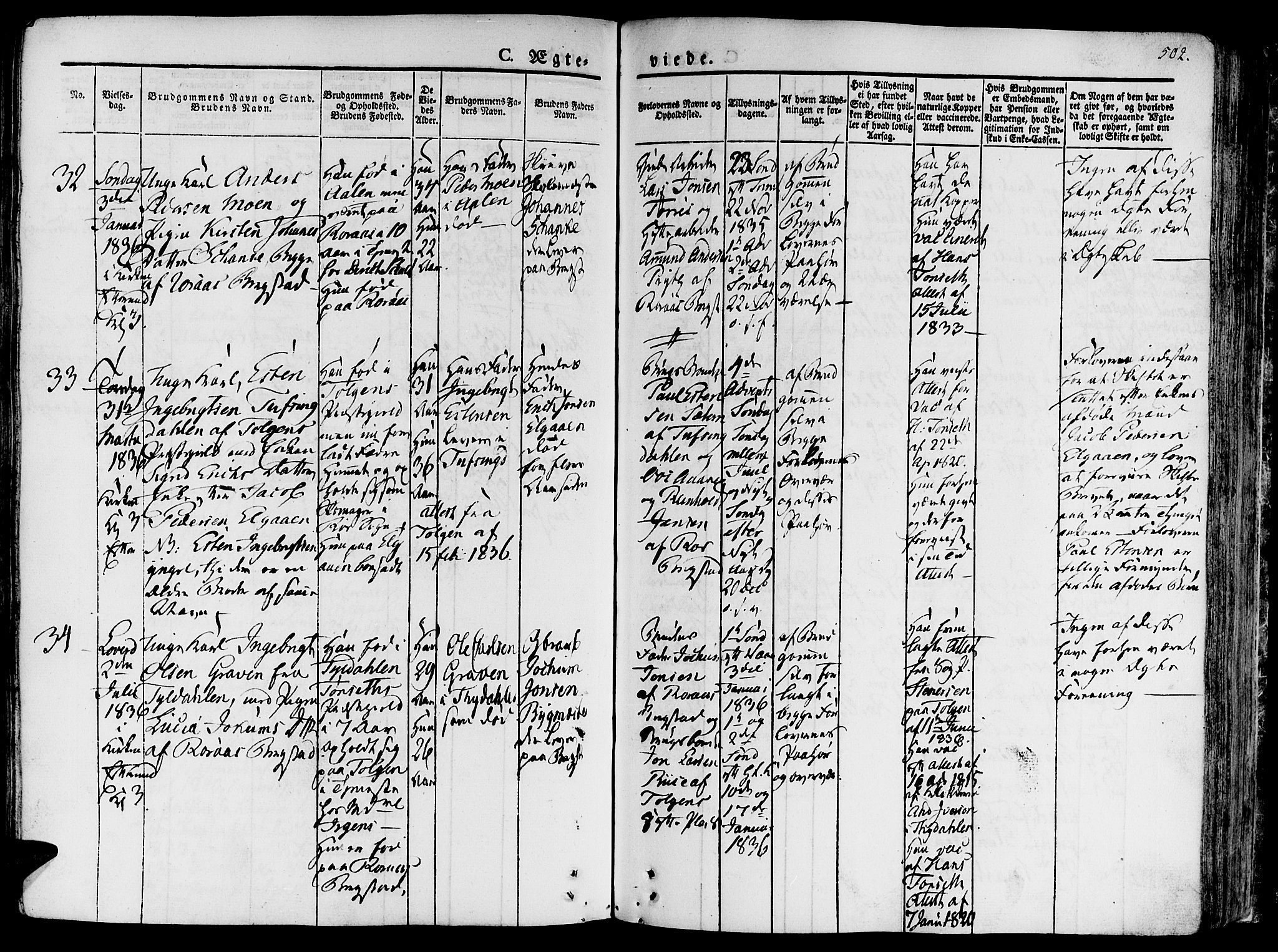 Ministerialprotokoller, klokkerbøker og fødselsregistre - Sør-Trøndelag, SAT/A-1456/681/L0930: Parish register (official) no. 681A08, 1829-1844, p. 502