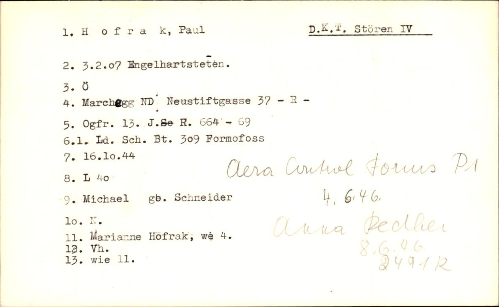 Hjemsendte tyskere , AV/RA-RAFA-6487/D/Db/L0014: Hofmeister-Kaften, 1945-1947, p. 5