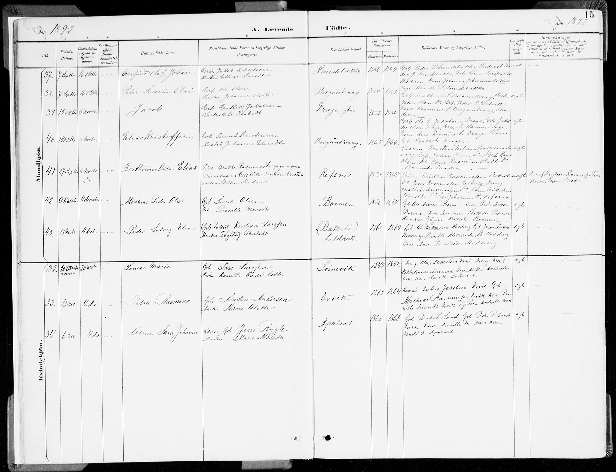 Selje sokneprestembete, AV/SAB-A-99938/H/Ha/Haa/Haab: Parish register (official) no. B 2, 1891-1907, p. 15