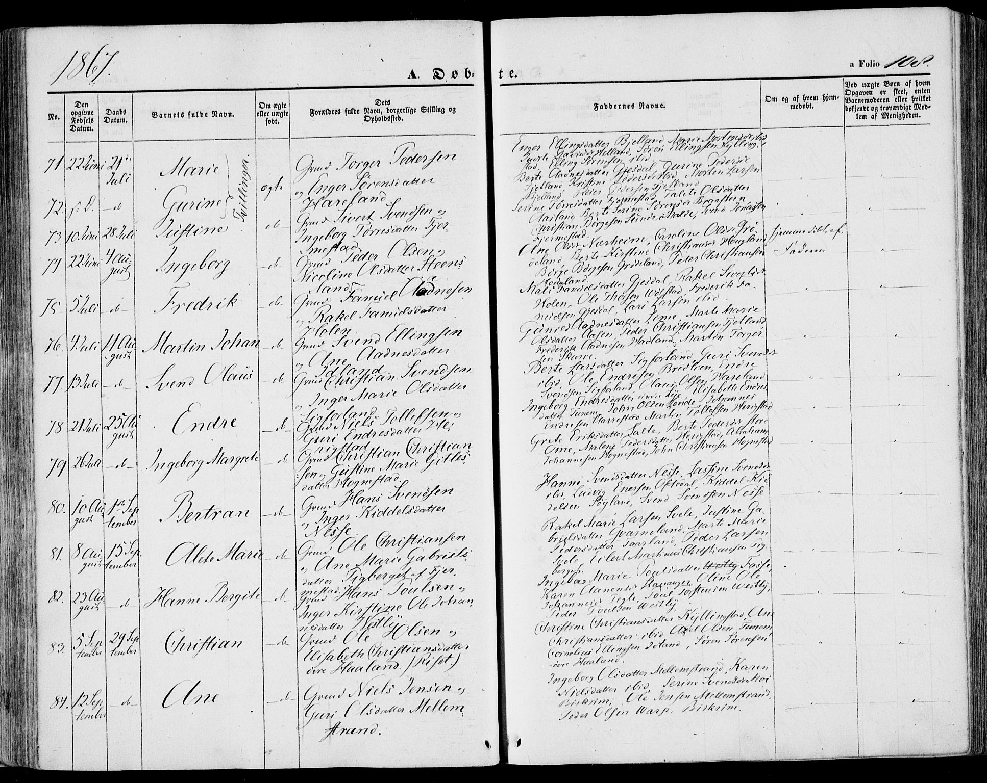 Lye sokneprestkontor, SAST/A-101794/001/30BA/L0007: Parish register (official) no. A 6, 1856-1871, p. 108