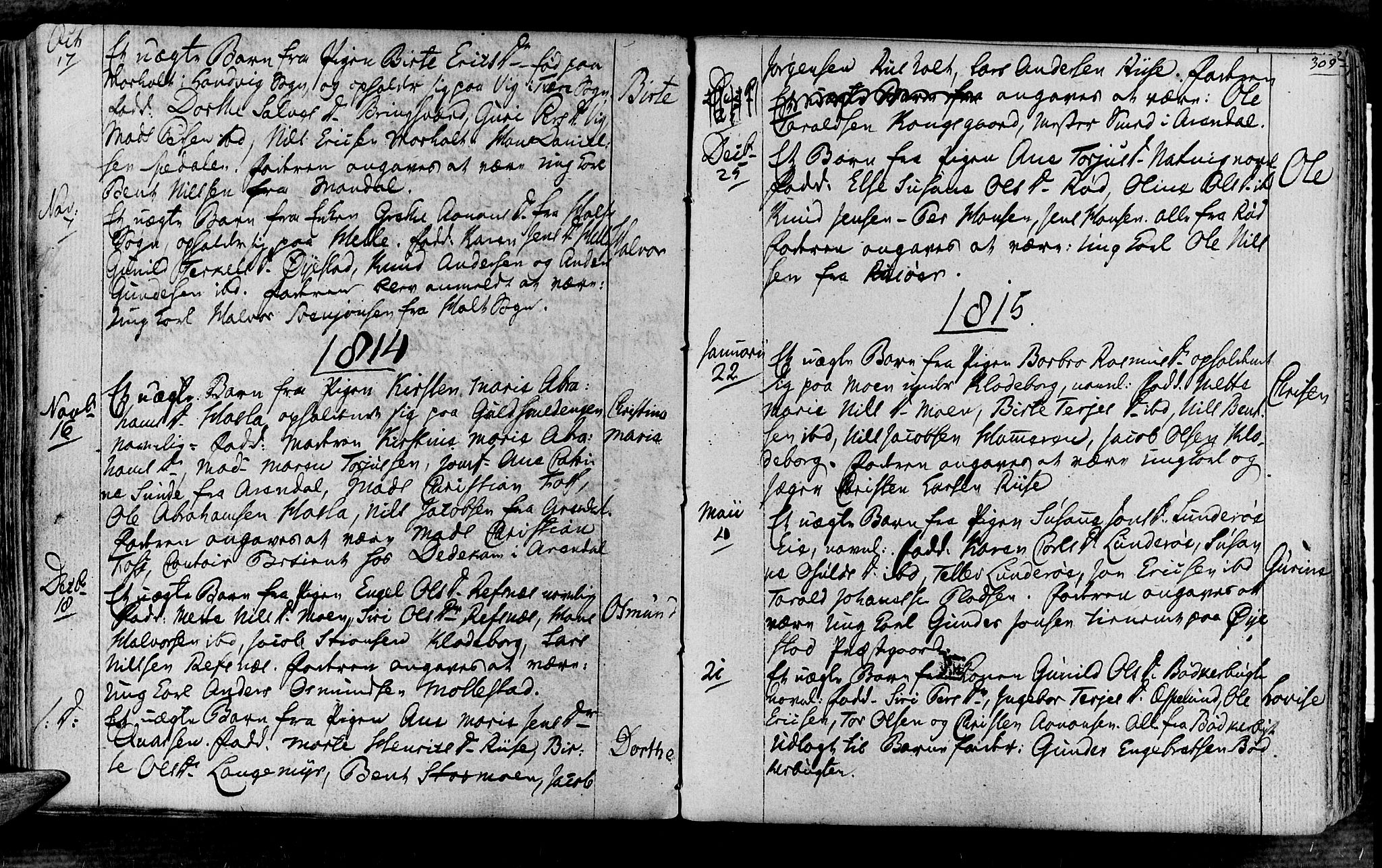 Øyestad sokneprestkontor, SAK/1111-0049/F/Fa/L0011: Parish register (official) no. A 11, 1805-1824, p. 309