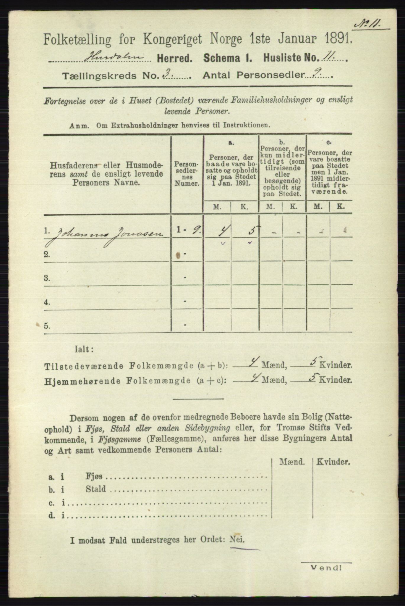 RA, 1891 census for 0239 Hurdal, 1891, p. 1000