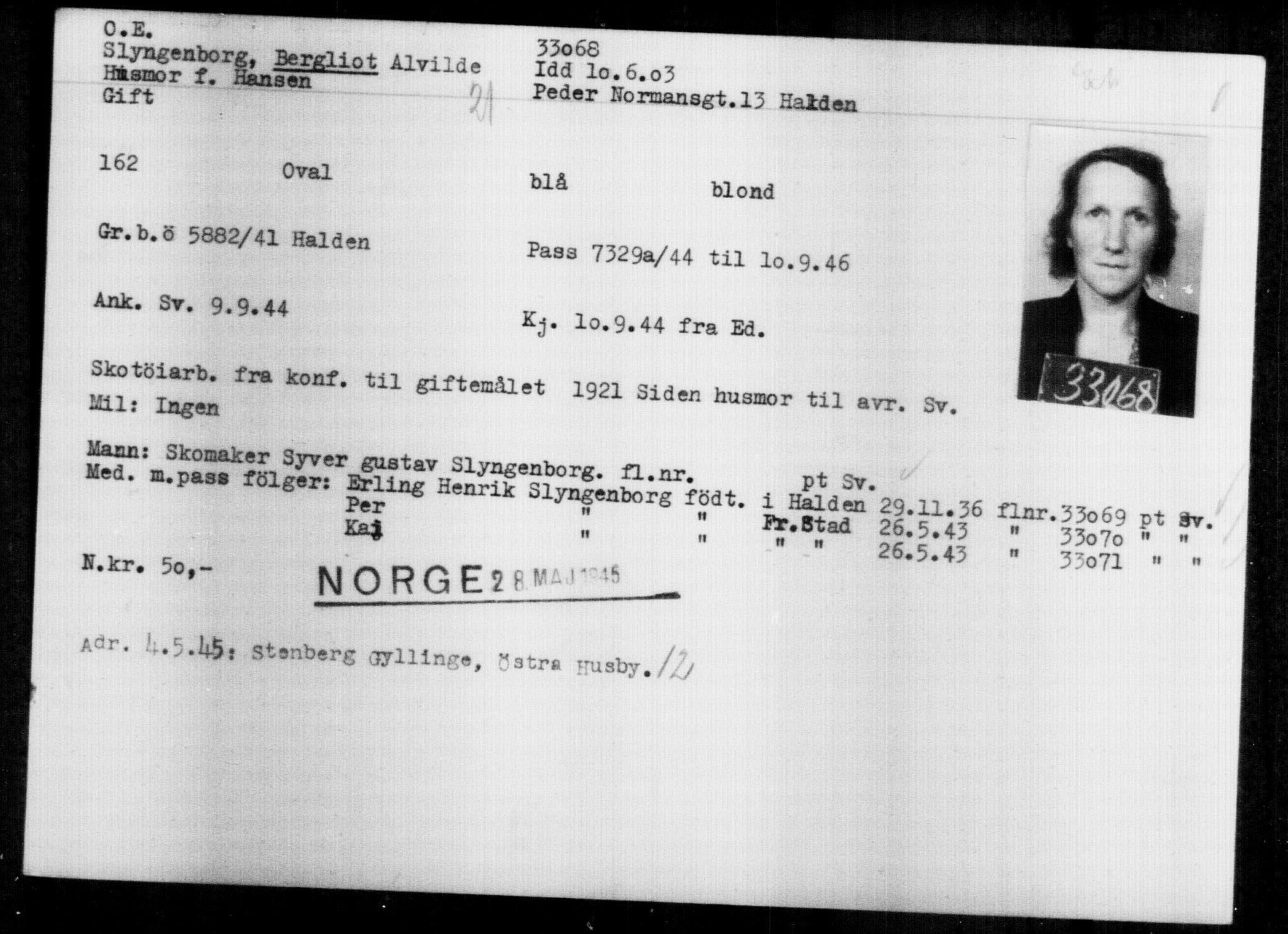 Utenriksstasjonene, Legasjonen i Stockholm, Flyktningkontoret, AV/RA-S-6753/V/Va/L0013: Kjesäterkartoteket, flyktninger med registreringsnr. 31500-34731, 1940-1945, p. 1645