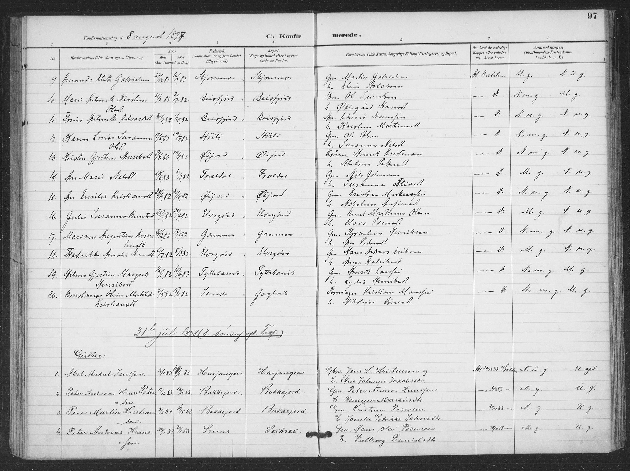 Ministerialprotokoller, klokkerbøker og fødselsregistre - Nordland, AV/SAT-A-1459/866/L0939: Parish register (official) no. 866A02, 1894-1906, p. 97