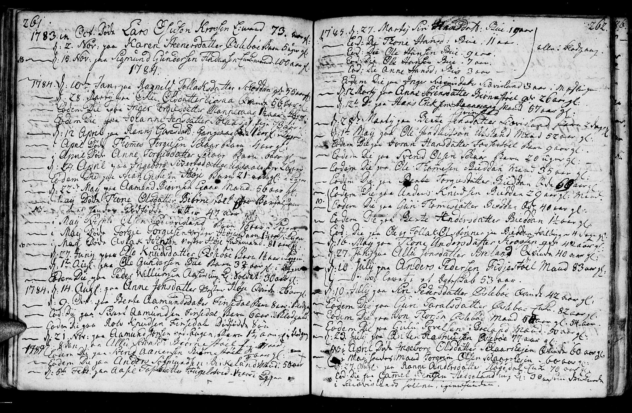 Holum sokneprestkontor, AV/SAK-1111-0022/F/Fa/Fac/L0001: Parish register (official) no. A 1, 1773-1820, p. 261-262