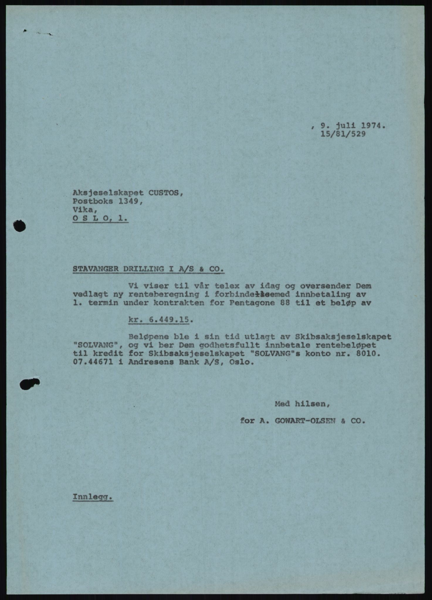 Pa 1503 - Stavanger Drilling AS, AV/SAST-A-101906/D/L0006: Korrespondanse og saksdokumenter, 1974-1984, p. 1182