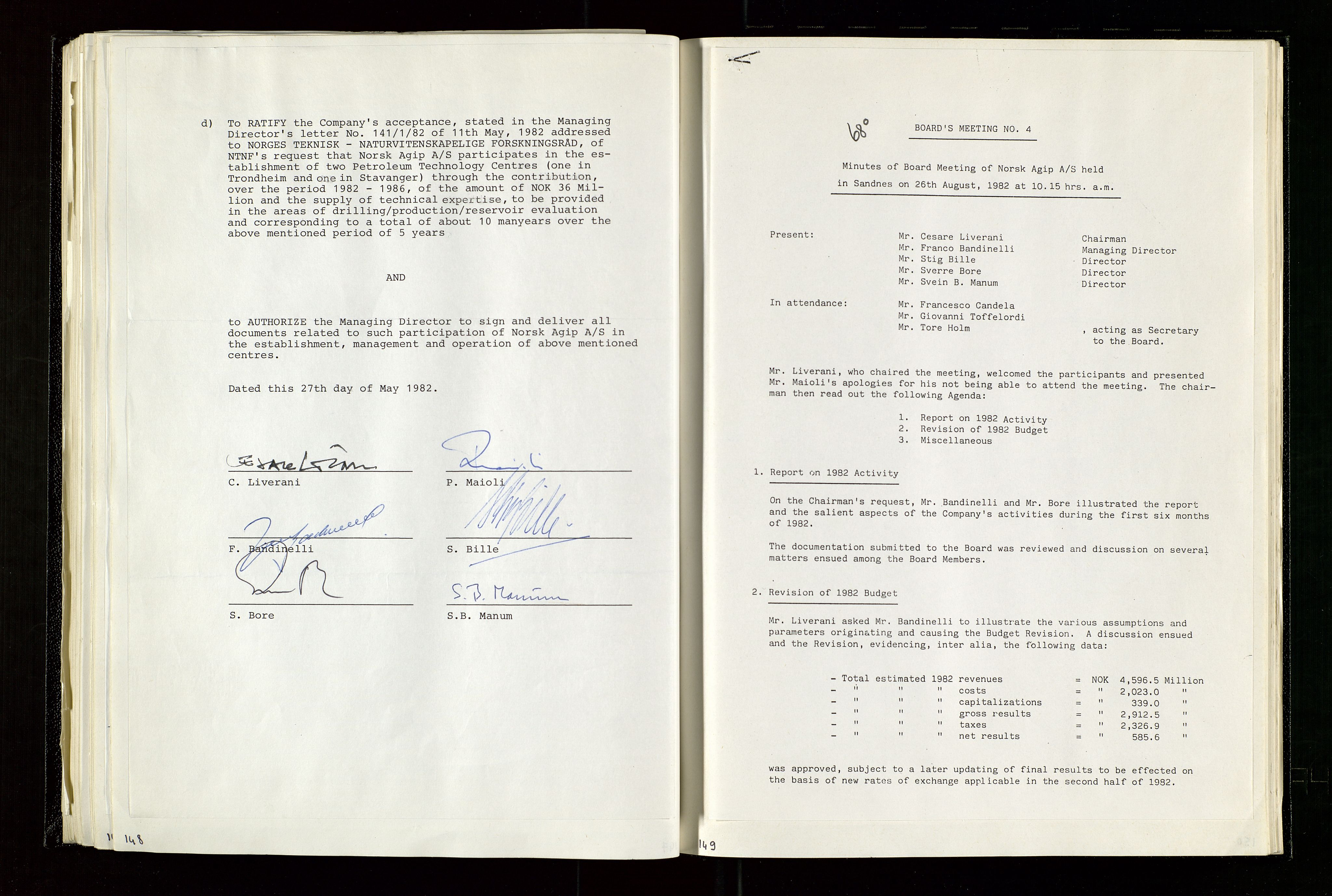 Pa 1583 - Norsk Agip AS, AV/SAST-A-102138/A/Aa/L0003: Board of Directors meeting minutes, 1979-1983, p. 148-149