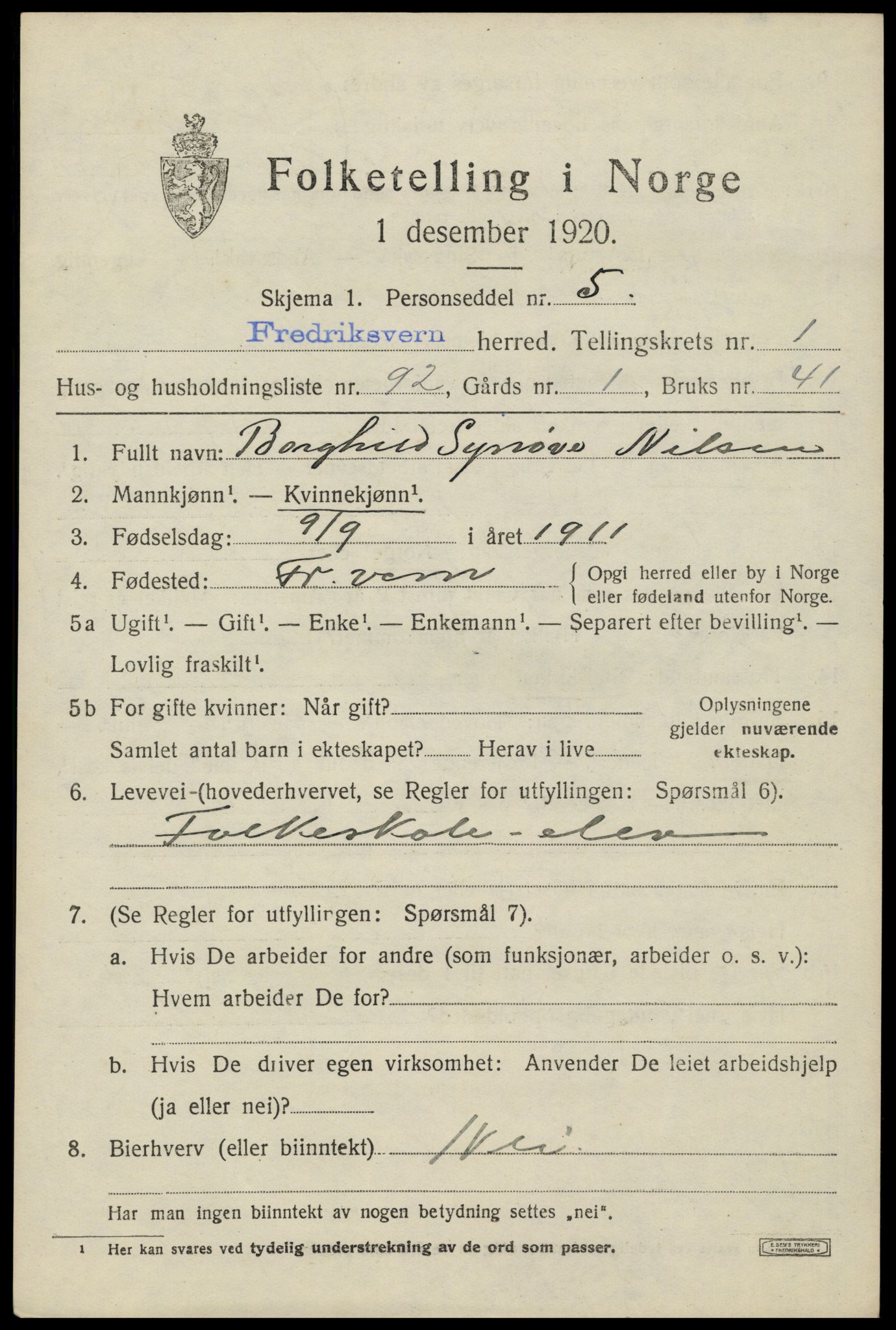 SAKO, 1920 census for Fredriksvern, 1920, p. 969